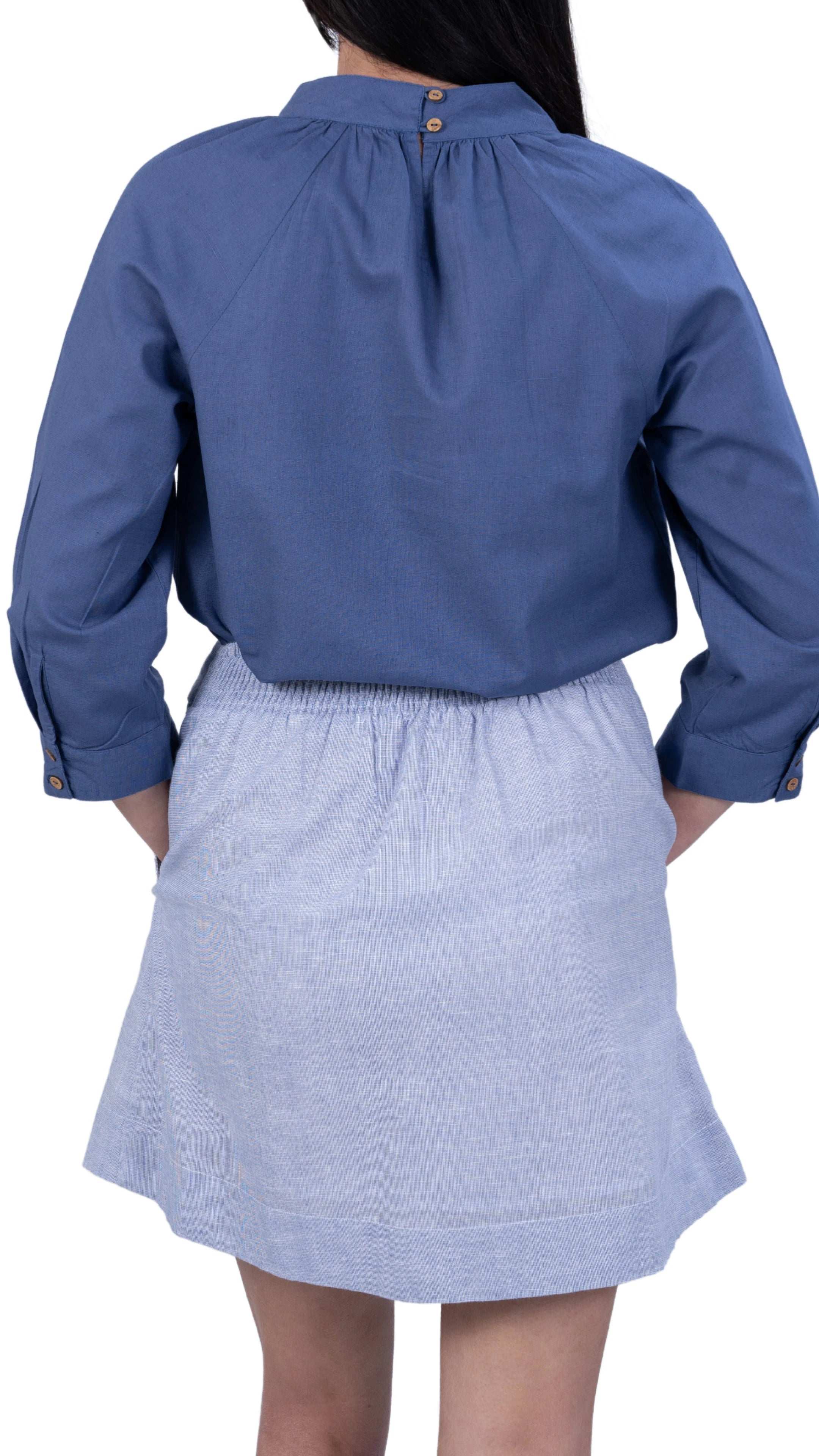 Sustainable Elegance: Light Blue Self Print Elegance Linen Cotton Skirt - SkirtsKaree