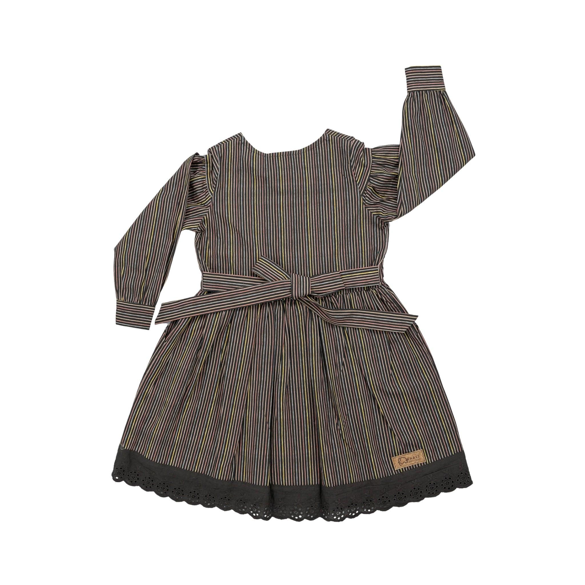 Sustainable Stripes: Eco - Friendly Black Striped Cotton Dress for Girls - DressKaree