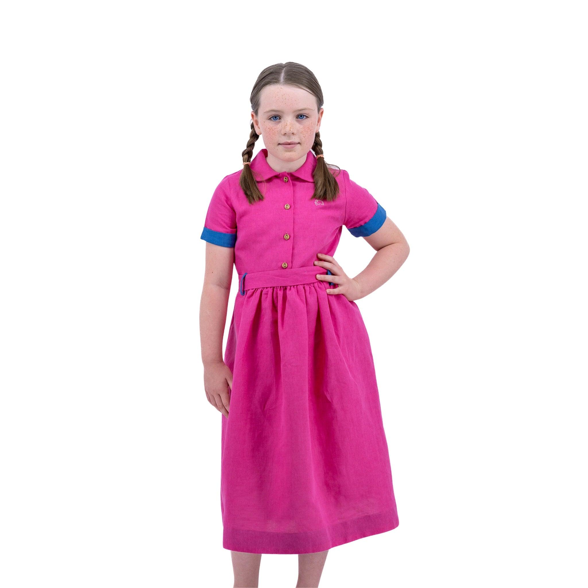 Sustainable Summer Fun: Eco - Friendly Fuchsia Linen Dress - DressKaree