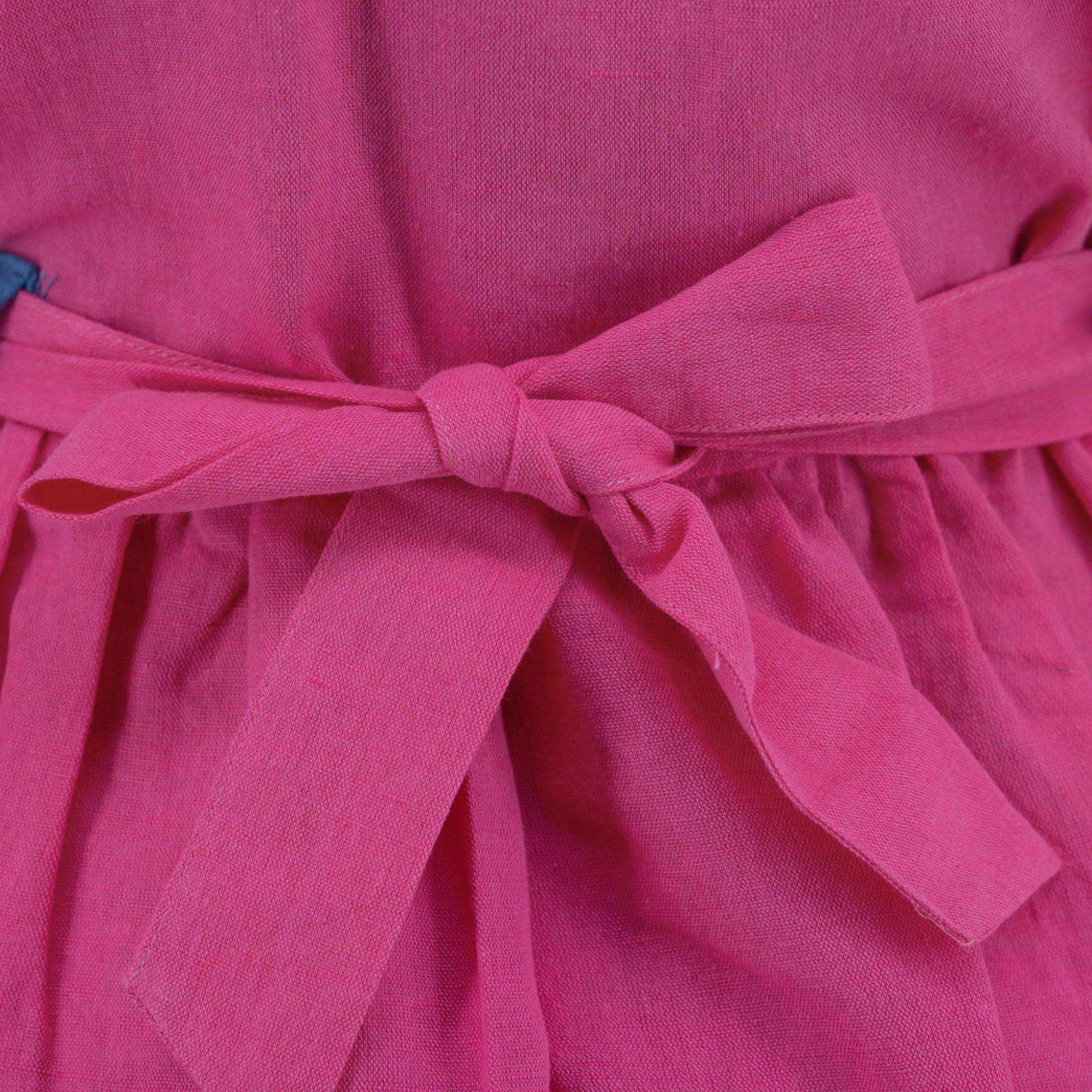 Sustainable Summer Fun: Eco - Friendly Fuchsia Linen Dress - DressKaree