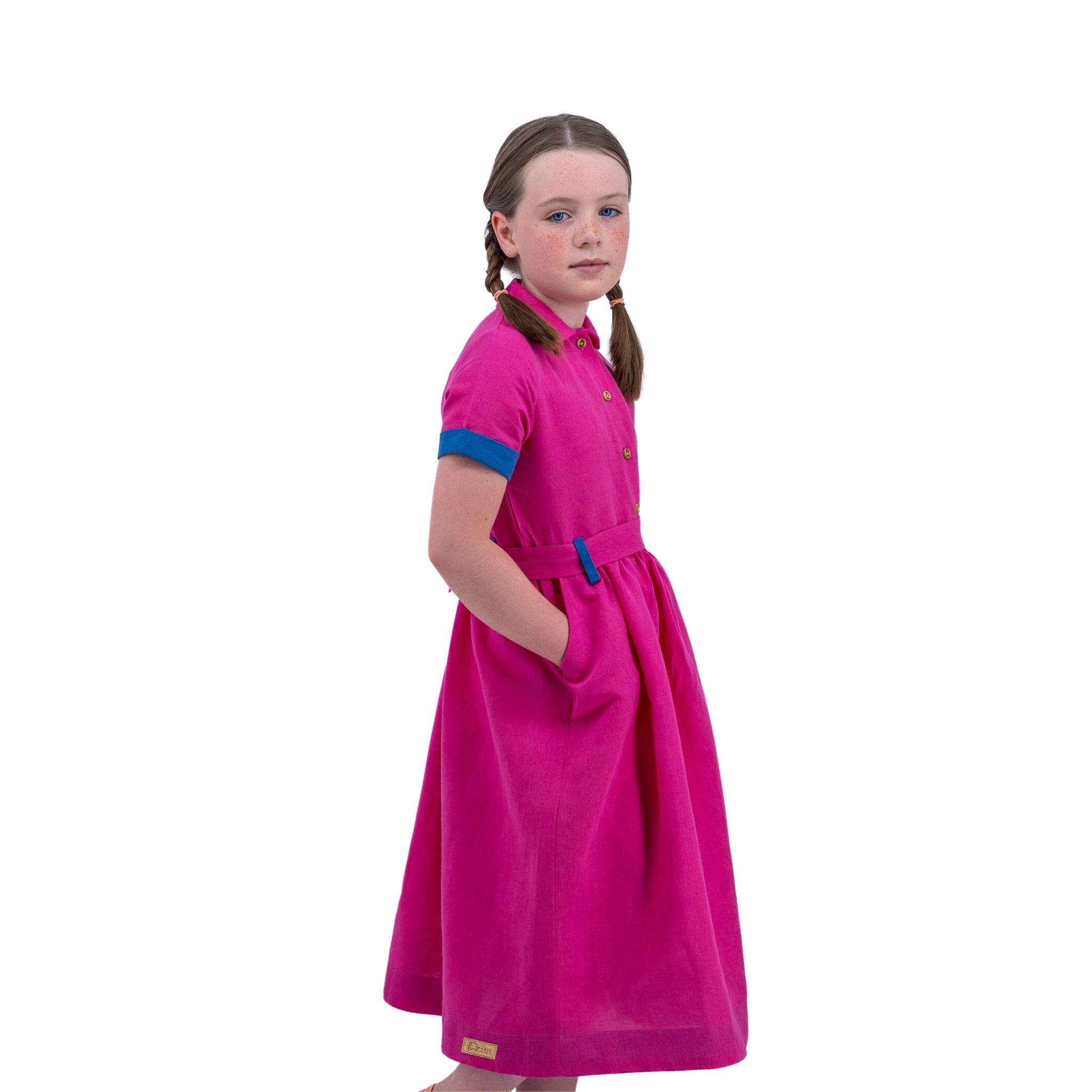 Sustainable Summer Fun: Eco - Friendly Fuchsia Linen Dress - DressKaree