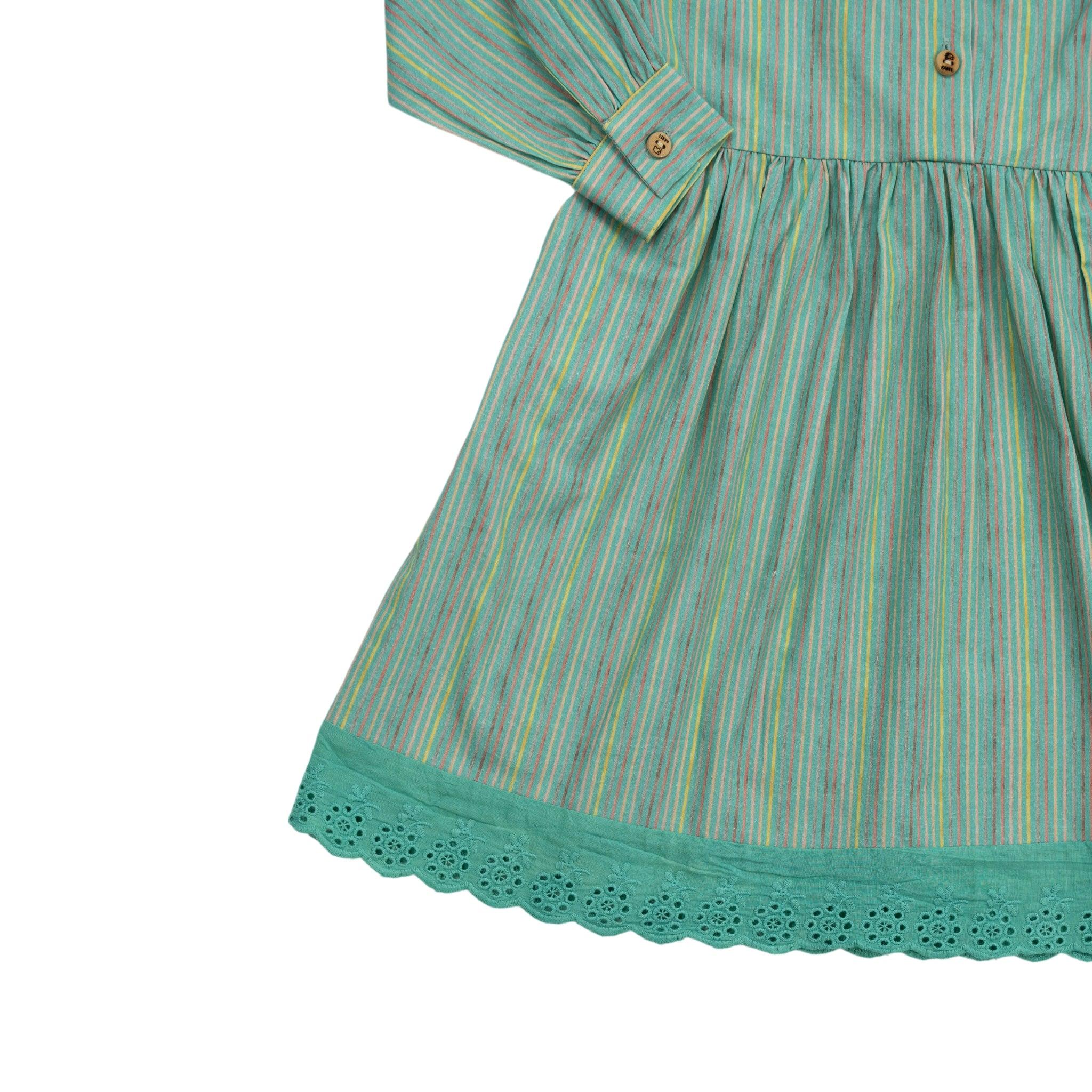 Sustainable Summer Fun: Eco - Friendly Green Stripe Dress - DressKaree