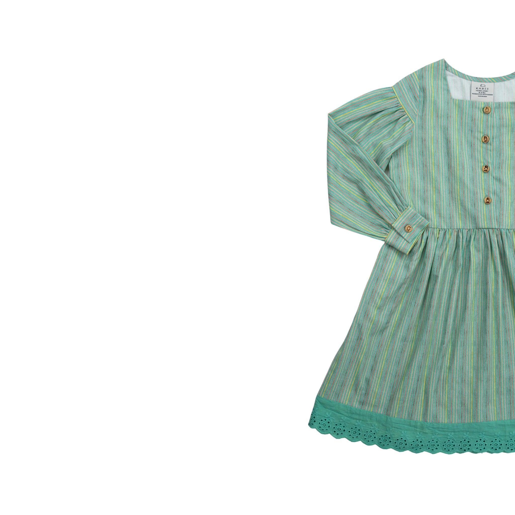 Sustainable Summer Fun: Eco - Friendly Green Stripe Dress - DressKaree