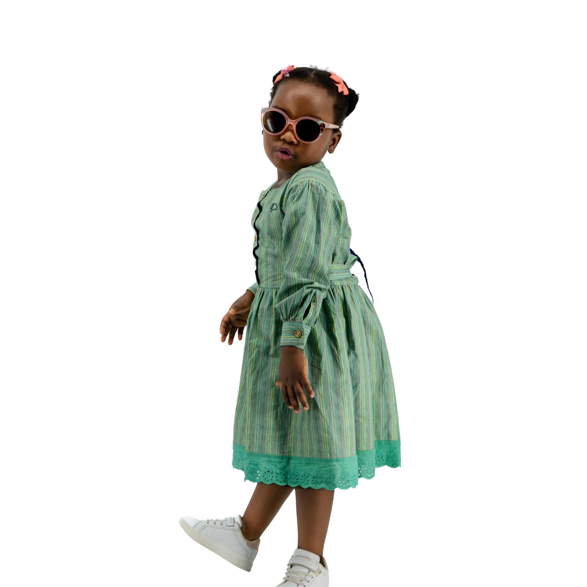 Sustainable Summer Fun: Eco - Friendly Green Stripe Dress - DressKaree