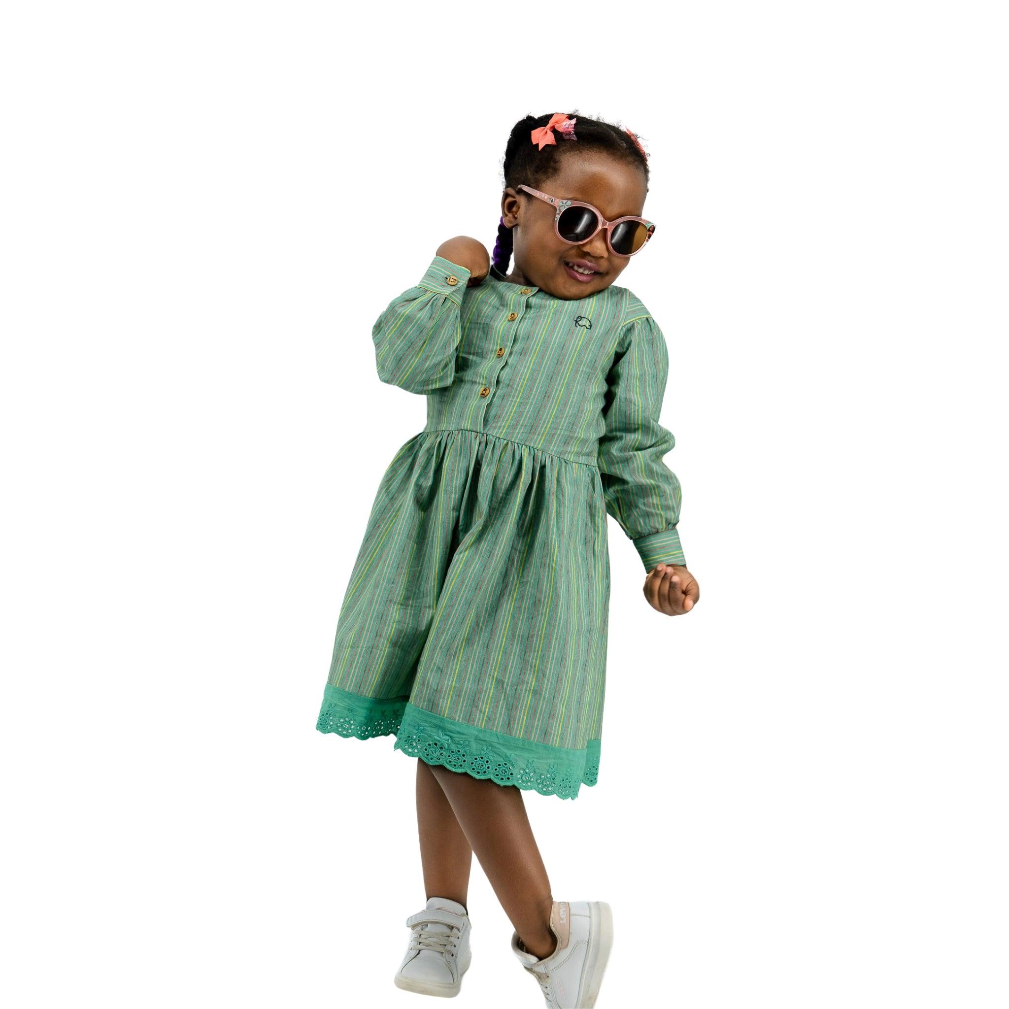 Sustainable Summer Fun: Eco - Friendly Green Stripe Dress - DressKaree