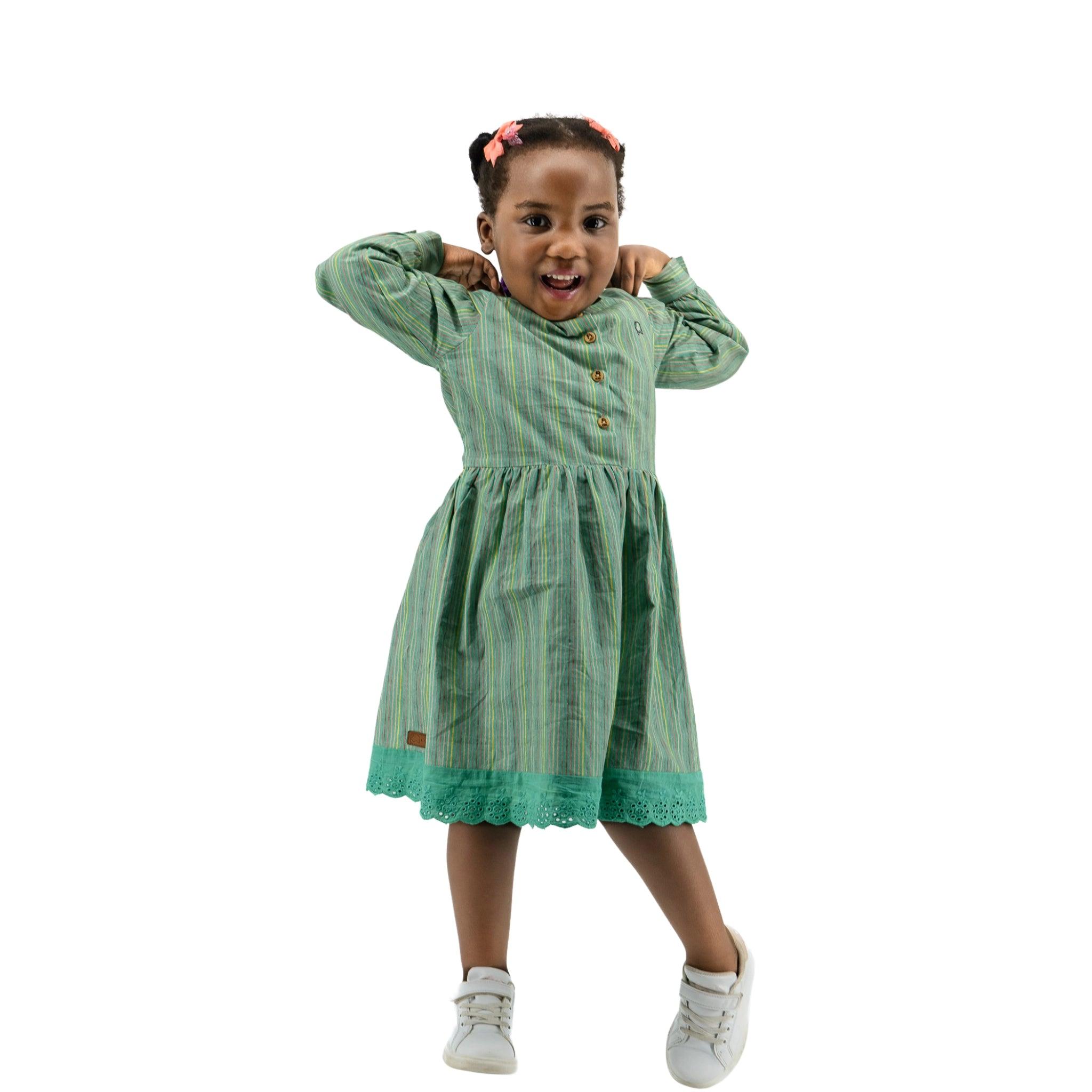 Sustainable Summer Fun: Eco - Friendly Green Stripe Dress - DressKaree
