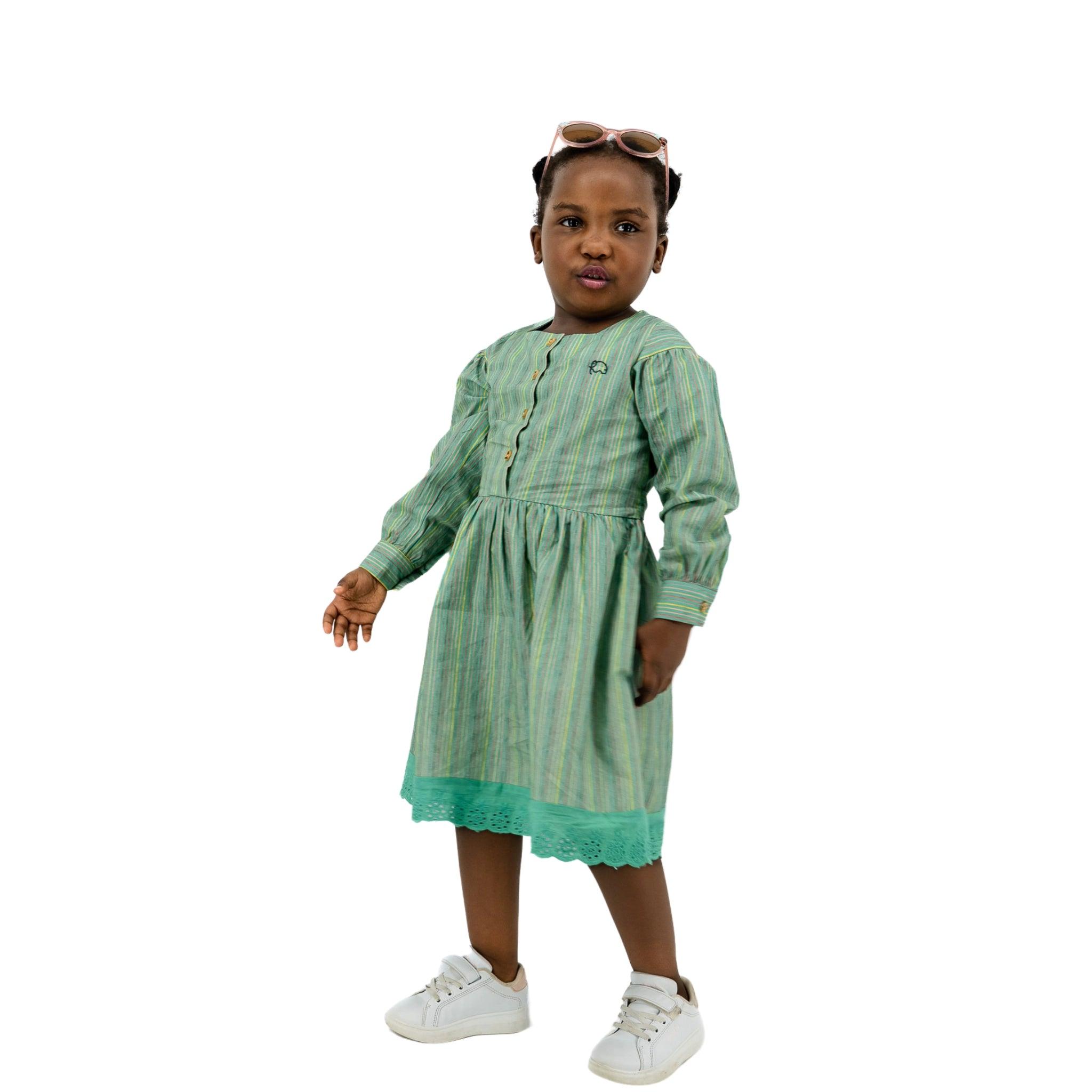 Sustainable Summer Fun: Eco - Friendly Green Stripe Dress - DressKaree