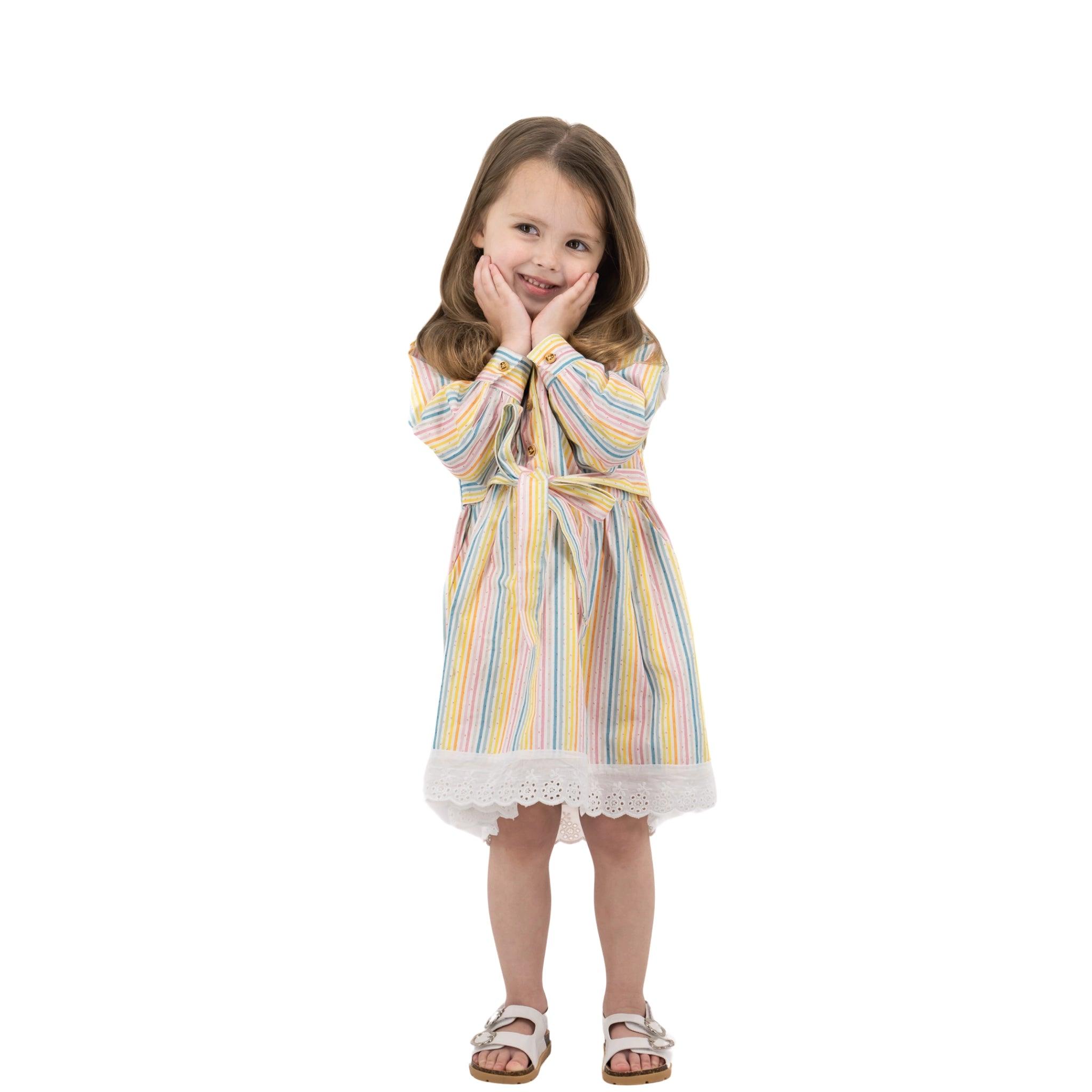 Sustainable Summer Fun: Eco - Friendly Striped Dress with Puff Sleeves - DressKaree