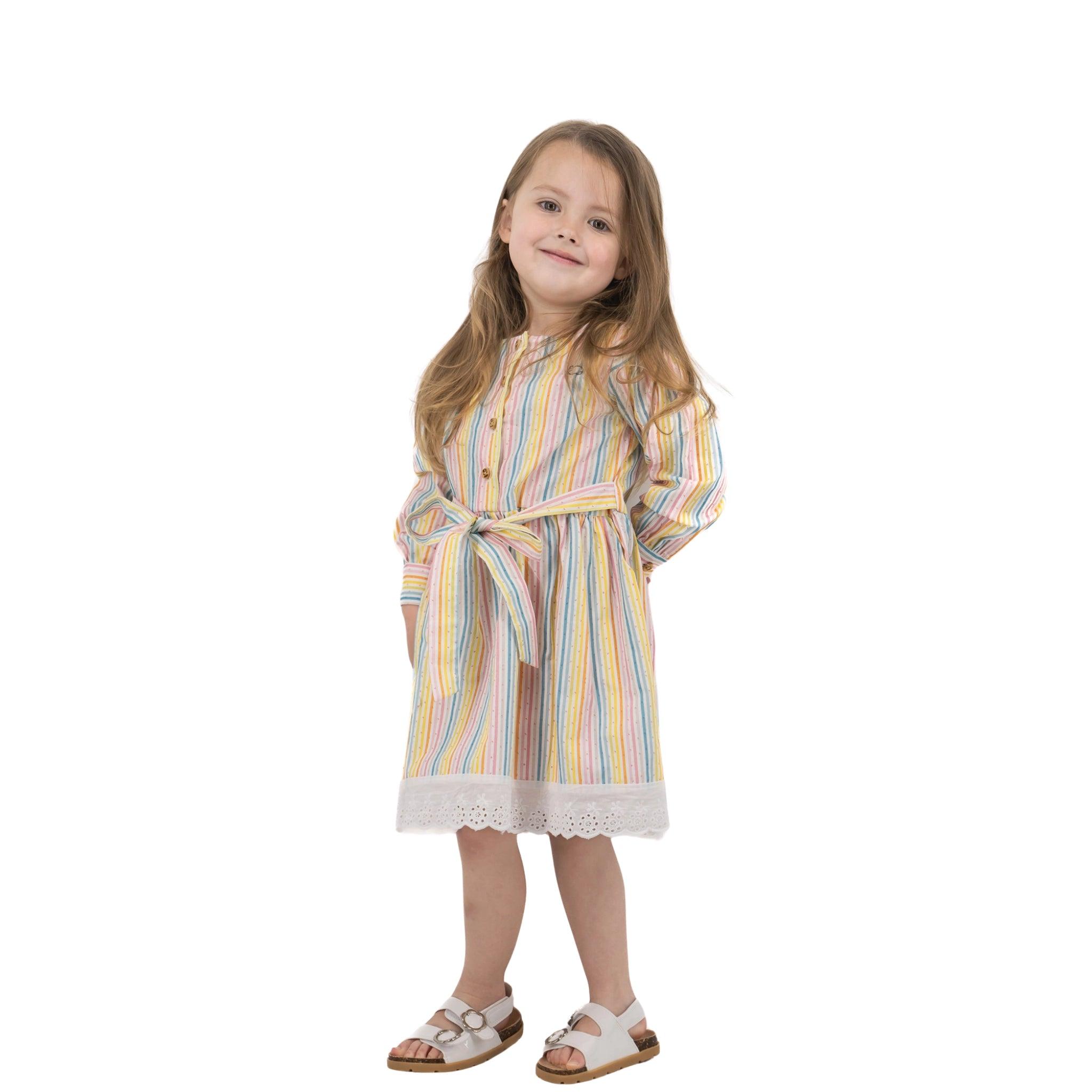Sustainable Summer Fun: Eco - Friendly Striped Dress with Puff Sleeves - DressKaree