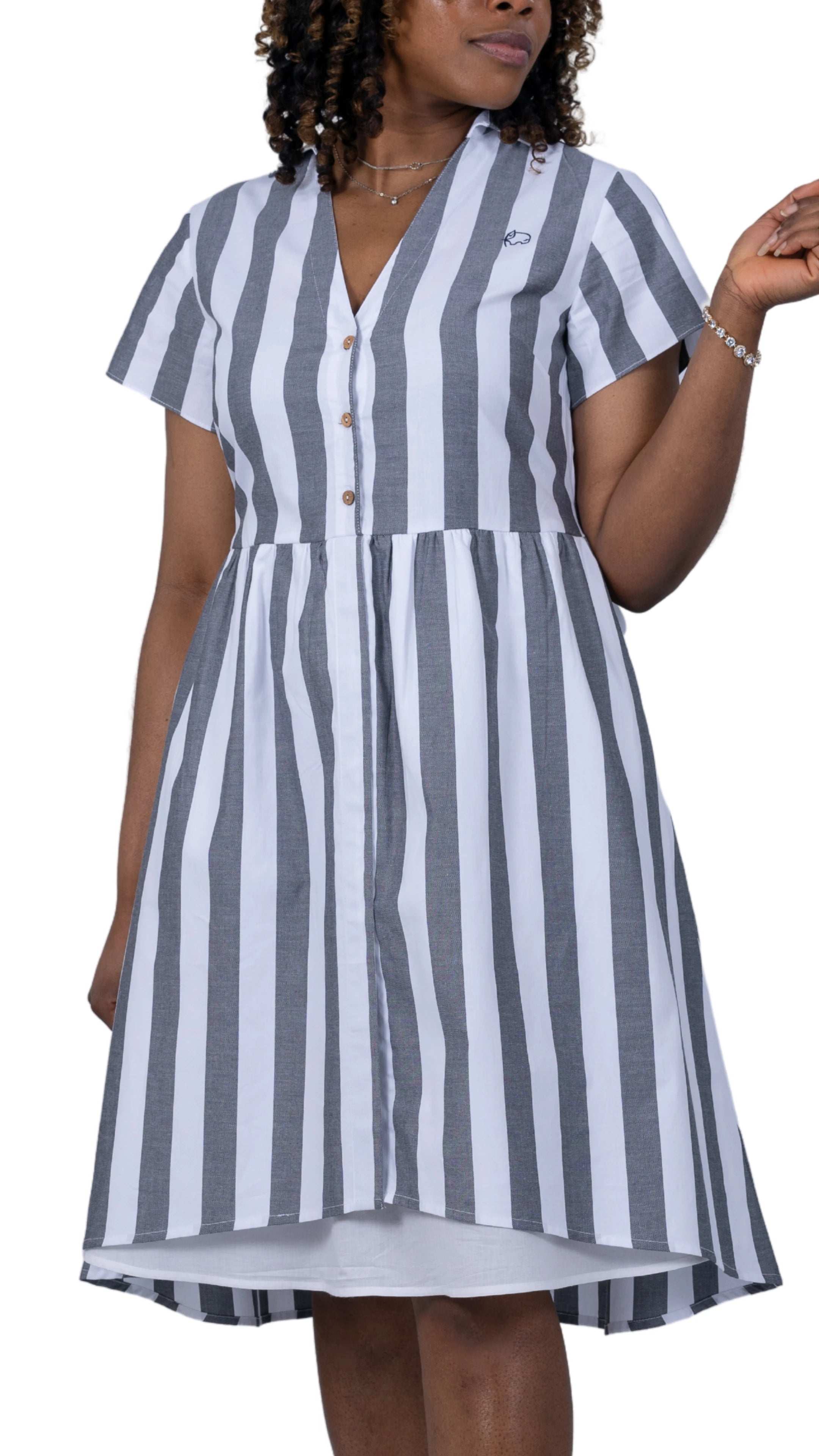 Timeless Elegance Redefined: Timeless Striped Elegance Slit Dress - DressKaree