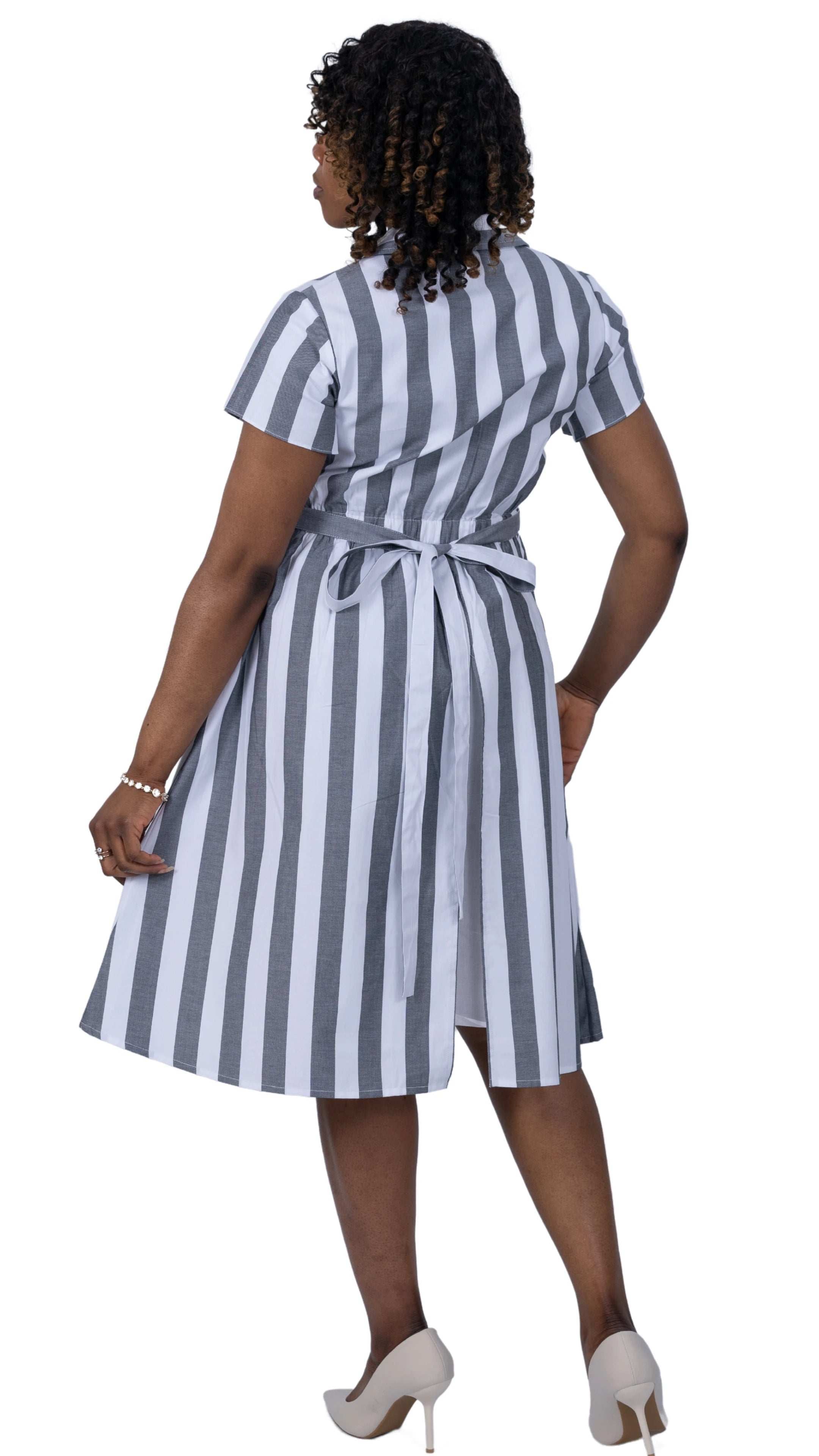Timeless Elegance Redefined: Timeless Striped Elegance Slit Dress - DressKaree