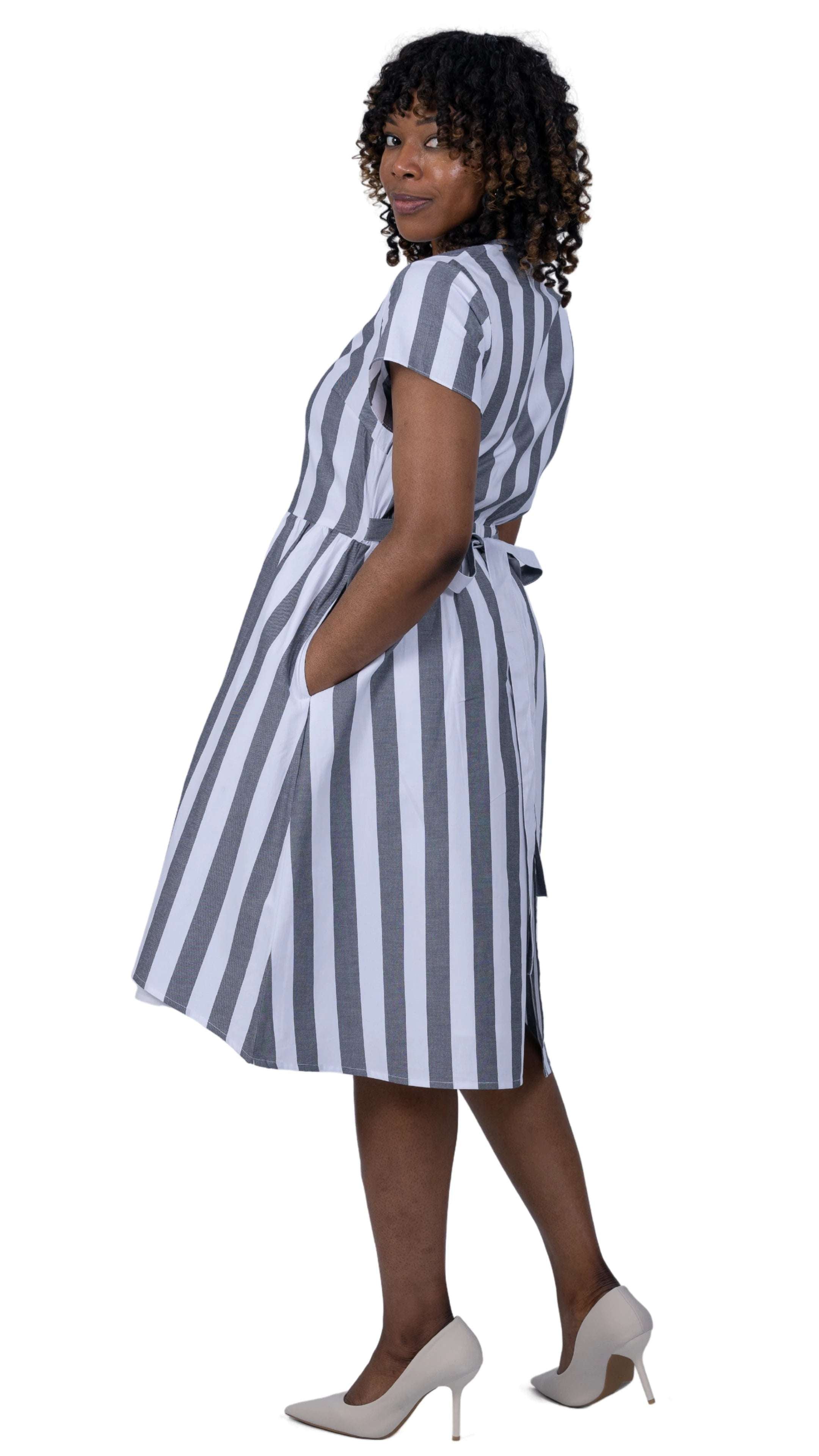 Timeless Elegance Redefined: Timeless Striped Elegance Slit Dress - DressKaree