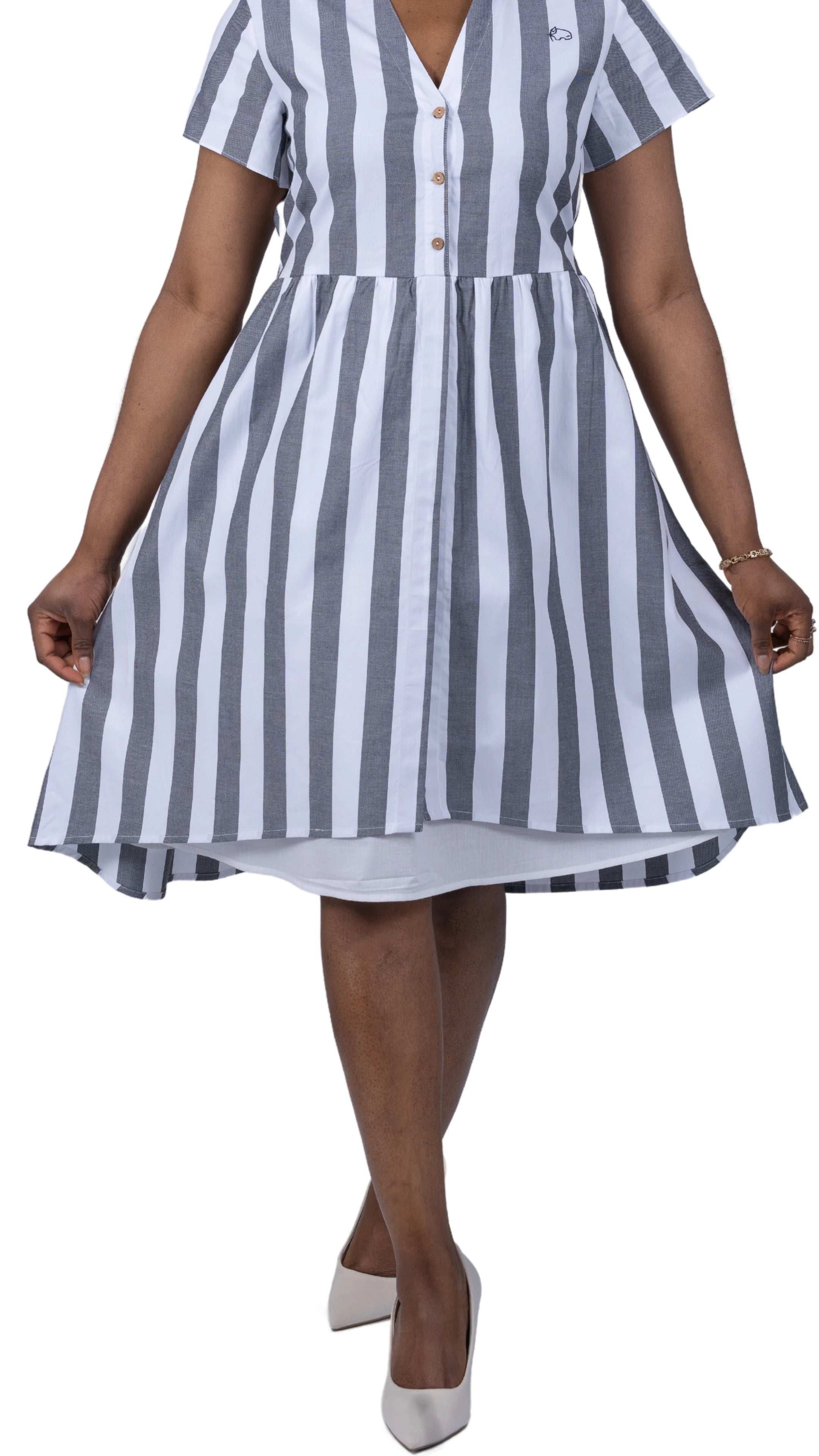 Timeless Elegance Redefined: Timeless Striped Elegance Slit Dress - DressKaree