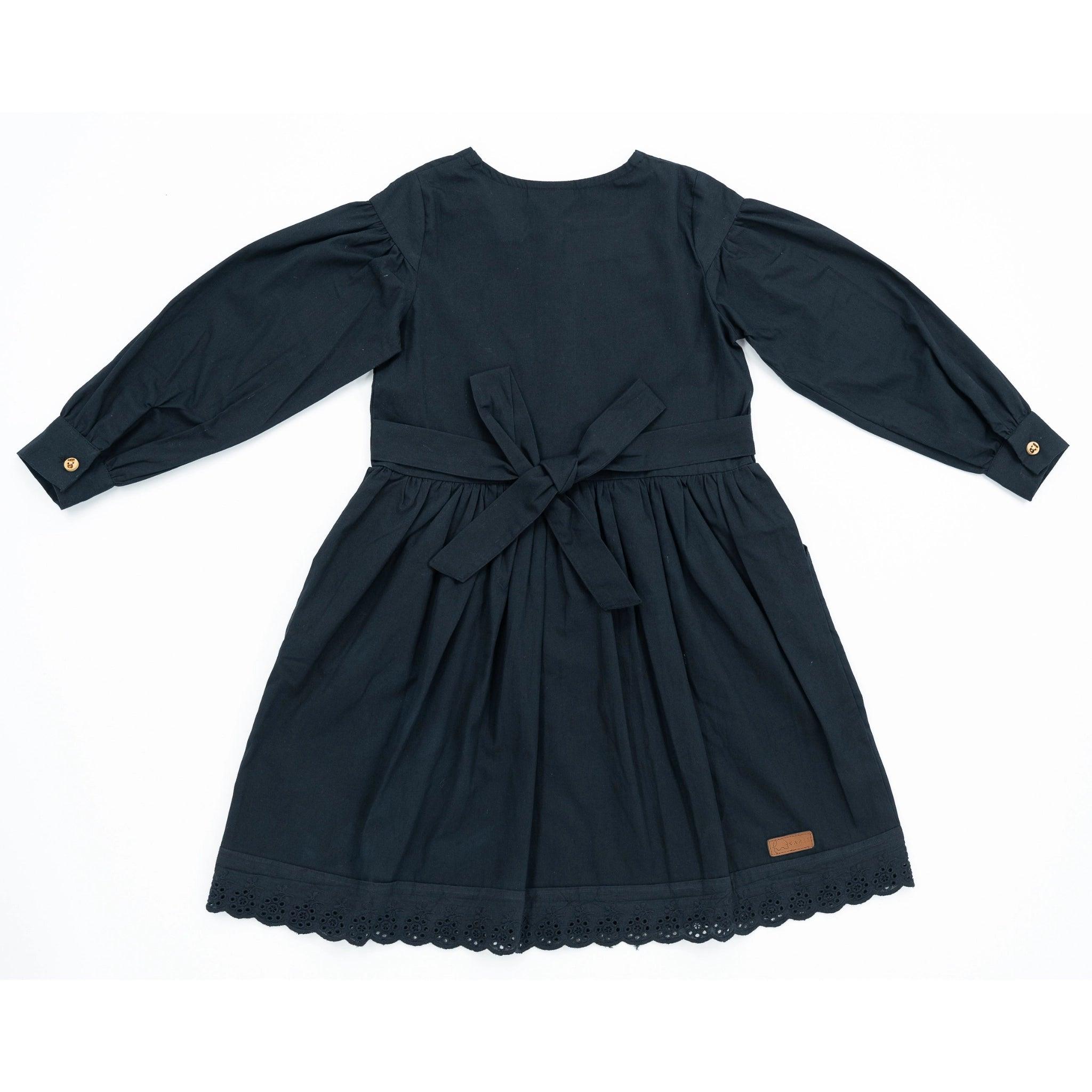 Timeless Style, Kind to the Planet: Black Cotton Dress with Puff Sleeves for Girls - Long Sleeve DressKaree