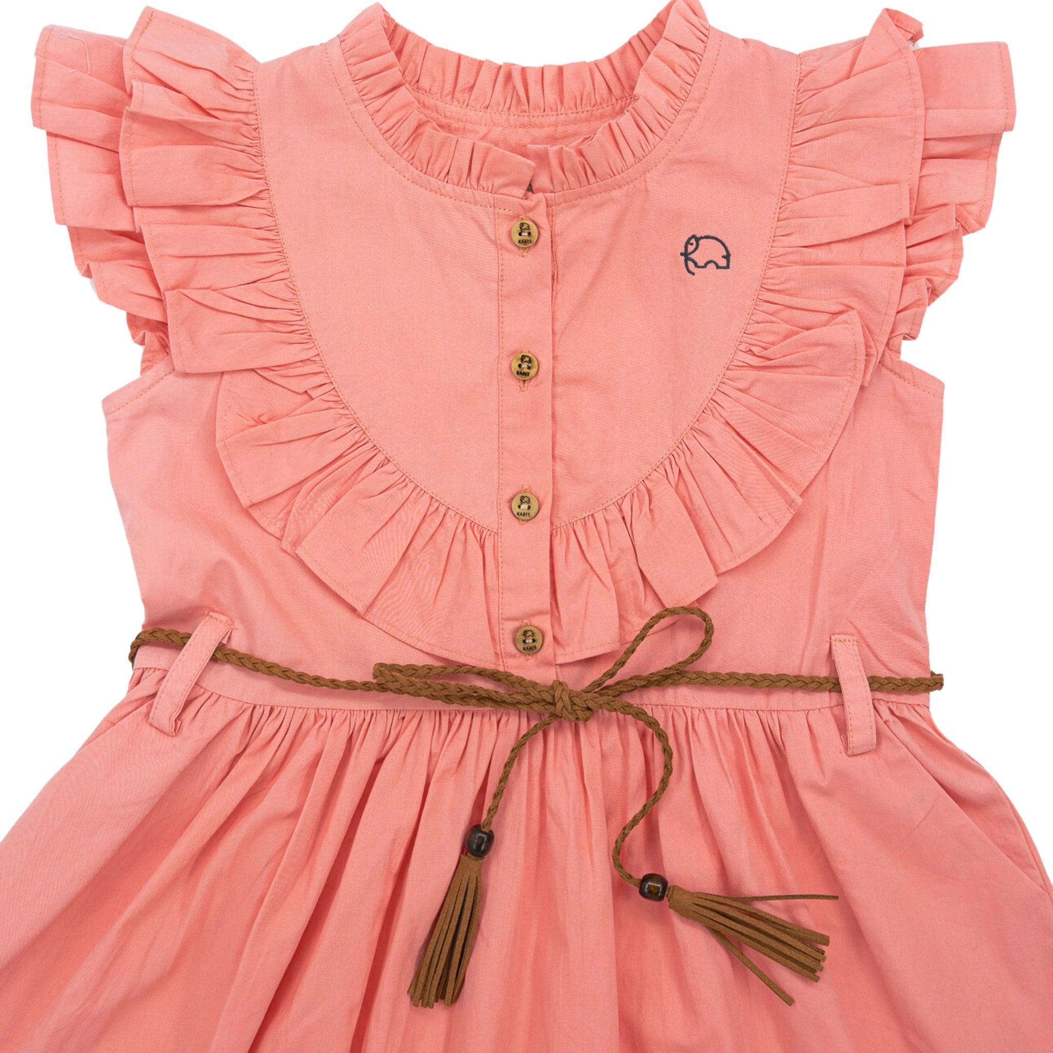 Versatile Peach & Cream Cotton Dress - DressKaree
