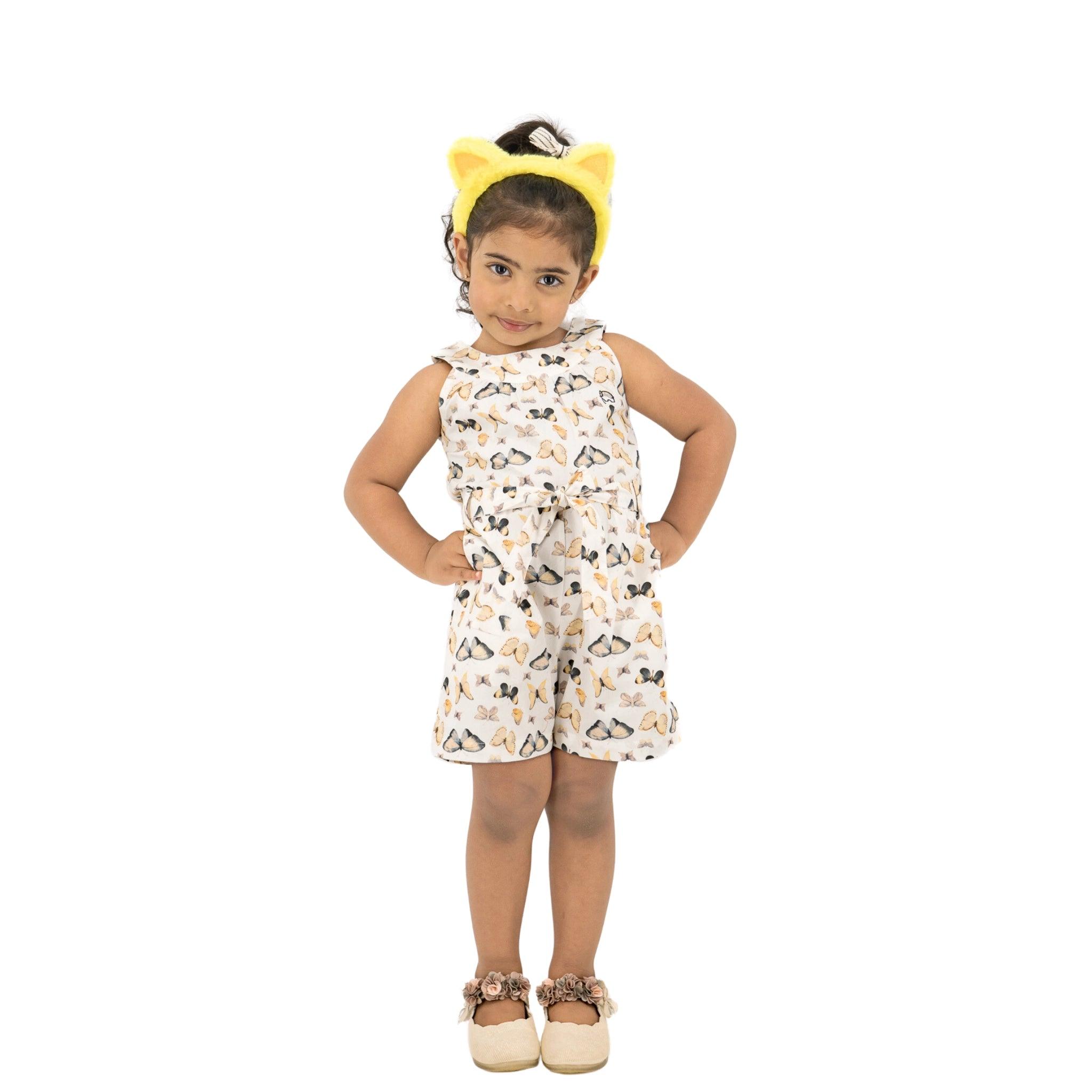 White Cotton Play Suit for Girls - JumpsuitsKaree