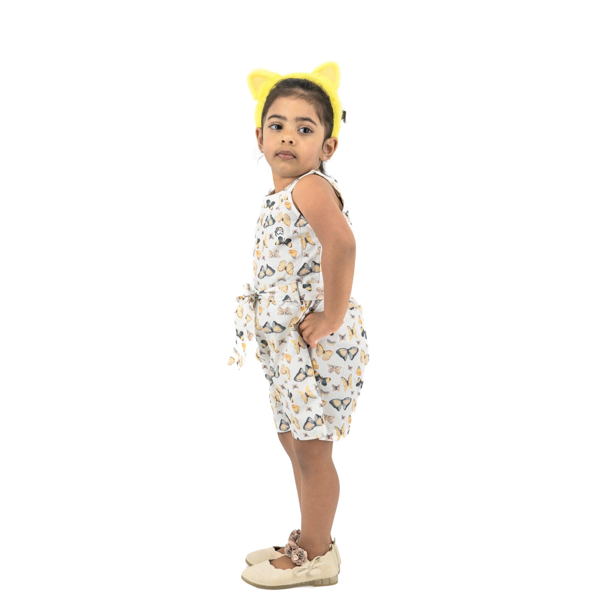 White Cotton Play Suit for Girls - JumpsuitsKaree