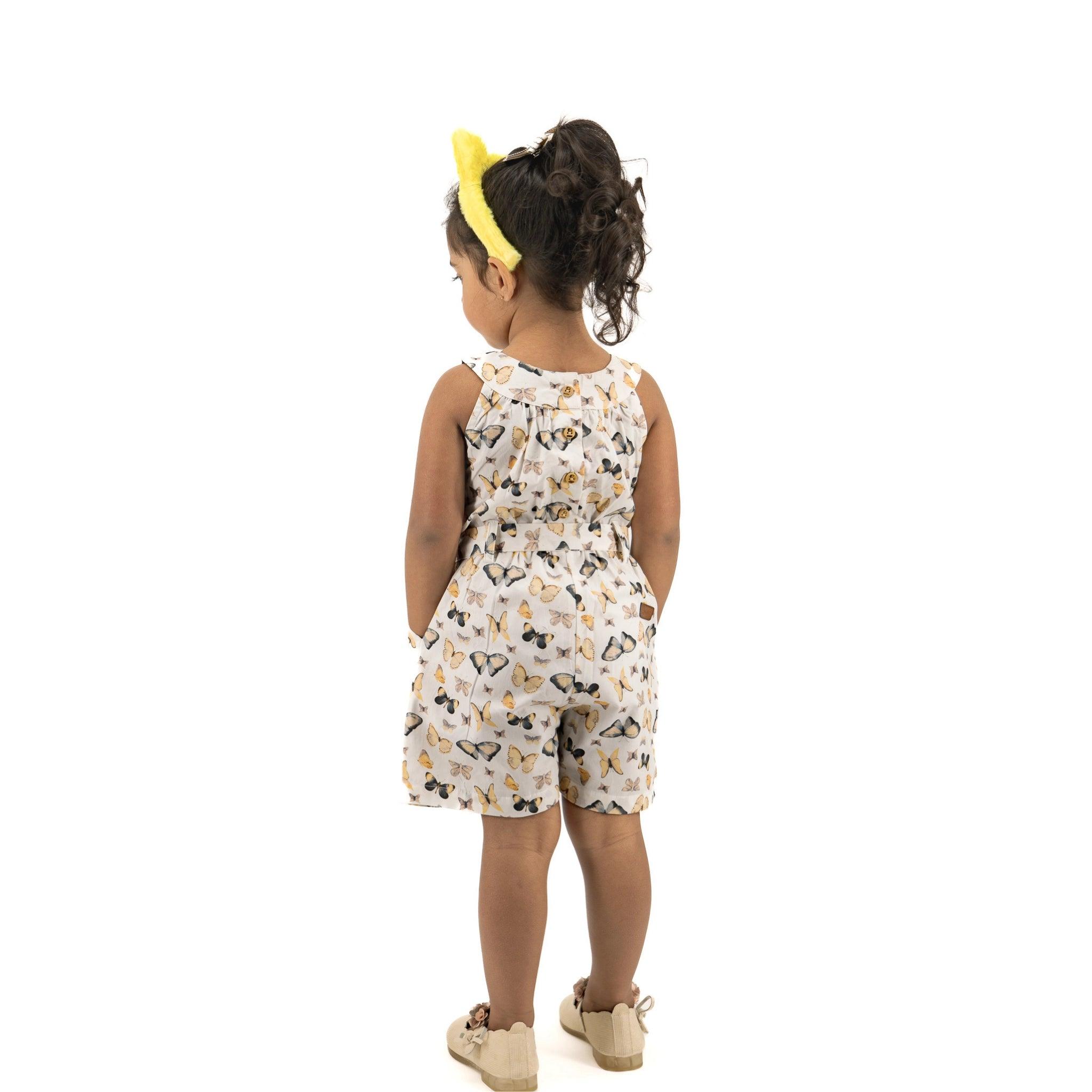 White Cotton Play Suit for Girls - JumpsuitsKaree