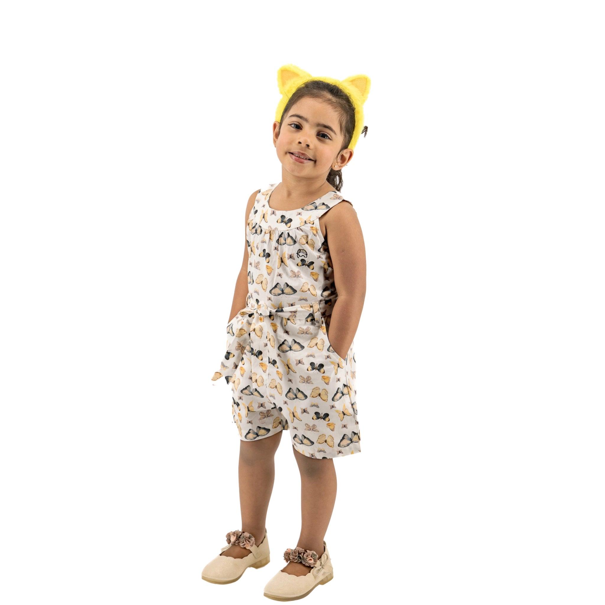 White Cotton Play Suit for Girls - JumpsuitsKaree