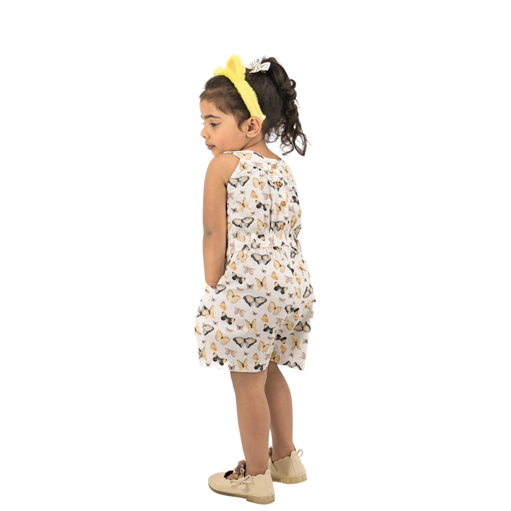 White Cotton Play Suit for Girls - JumpsuitsKaree
