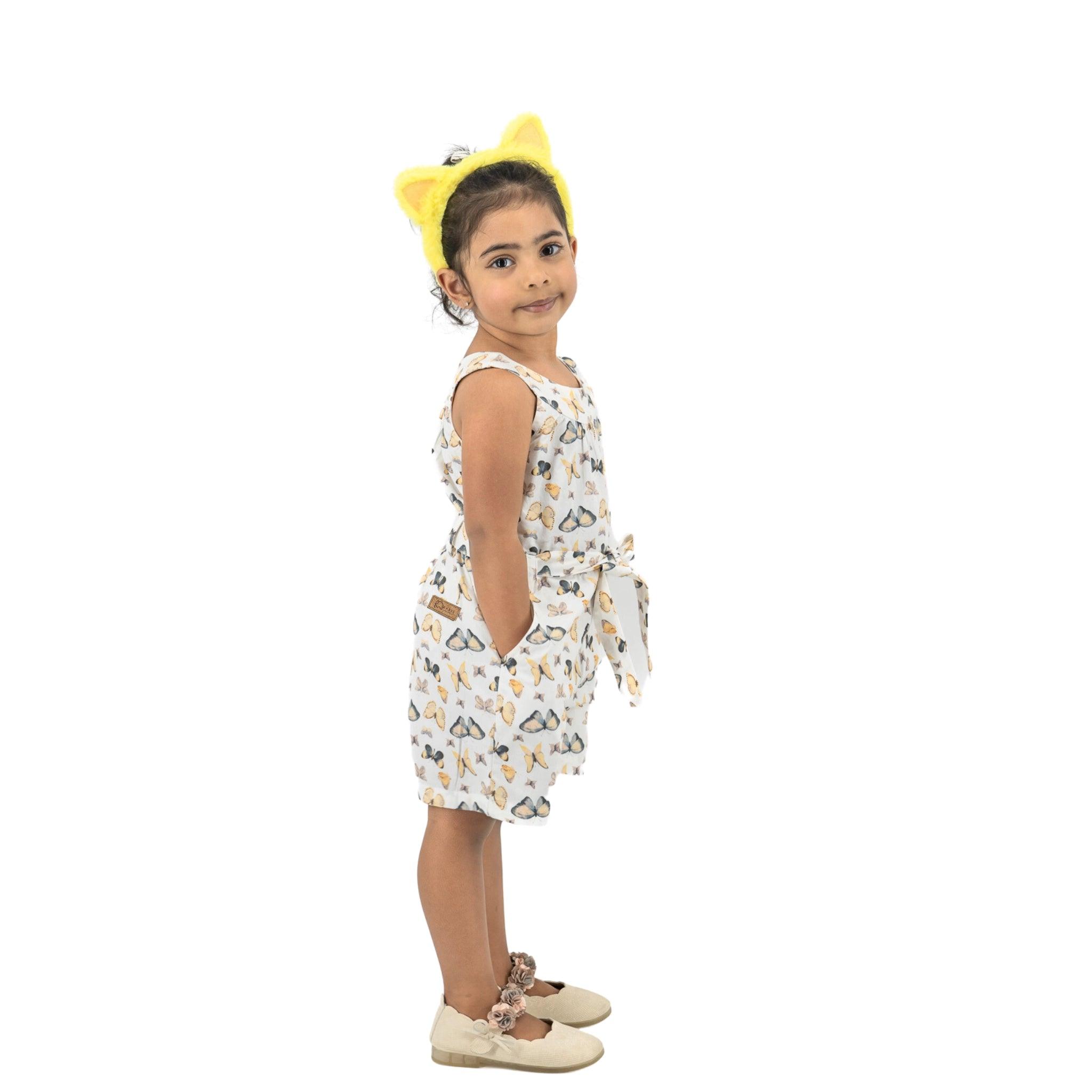 White Cotton Play Suit for Girls - JumpsuitsKaree