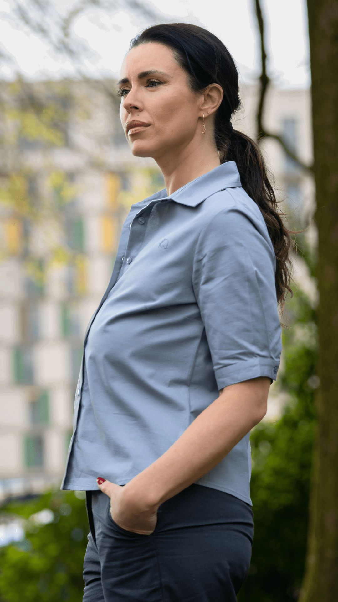 Workwear Chic: Sustainable Grey Mist Linen Shirt - ShirtsKaree