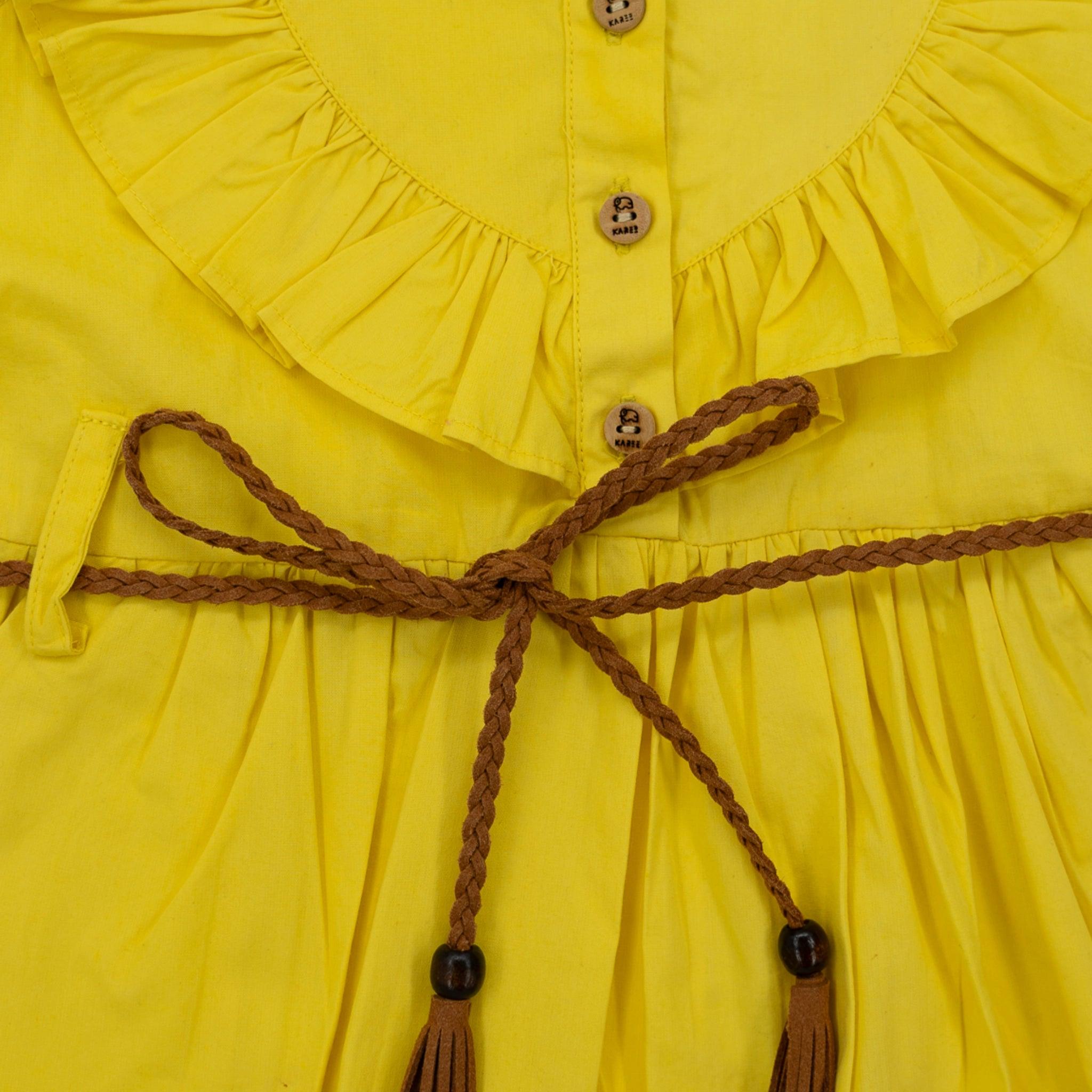 Yellow Butterfly Sleeve Dress for Girls - DressKaree