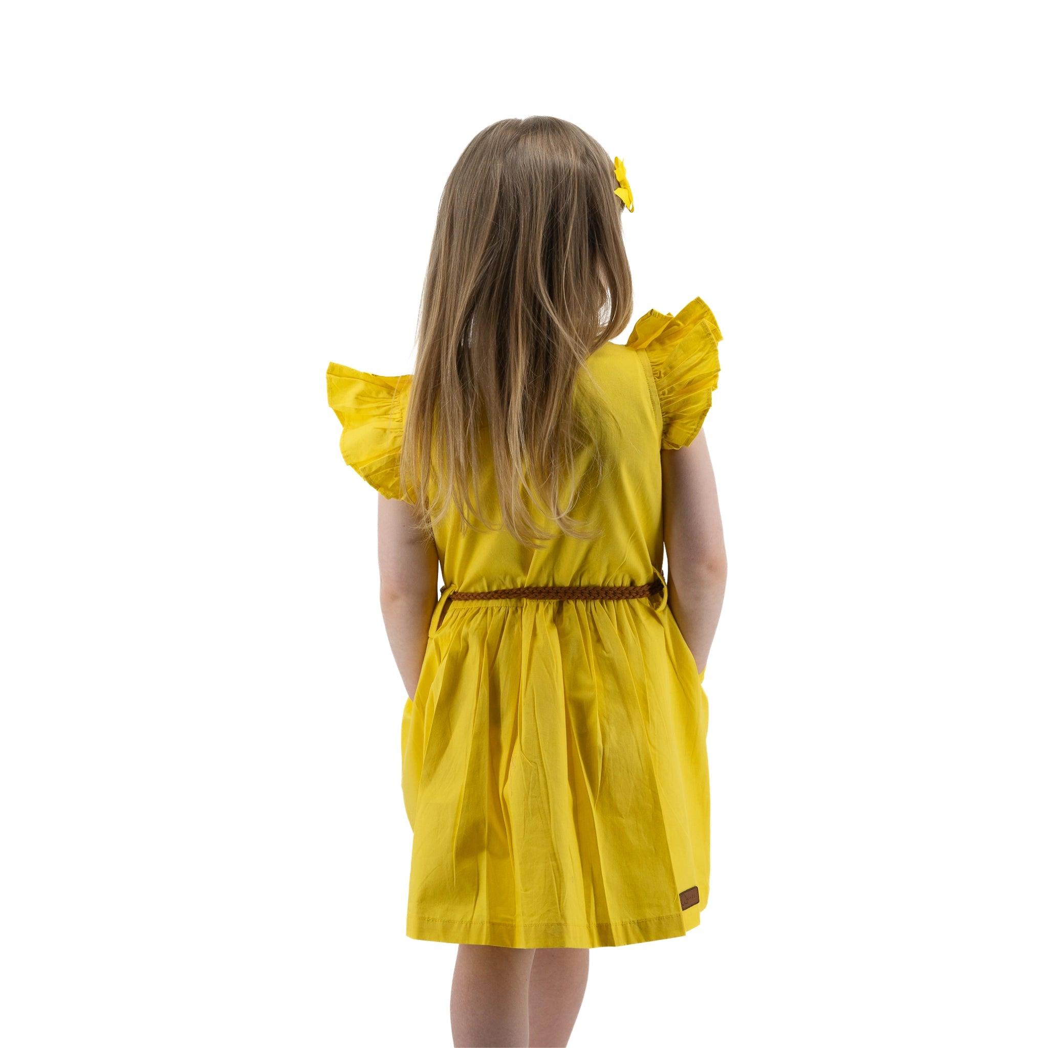 Yellow Butterfly Sleeve Dress for Girls - DressKaree