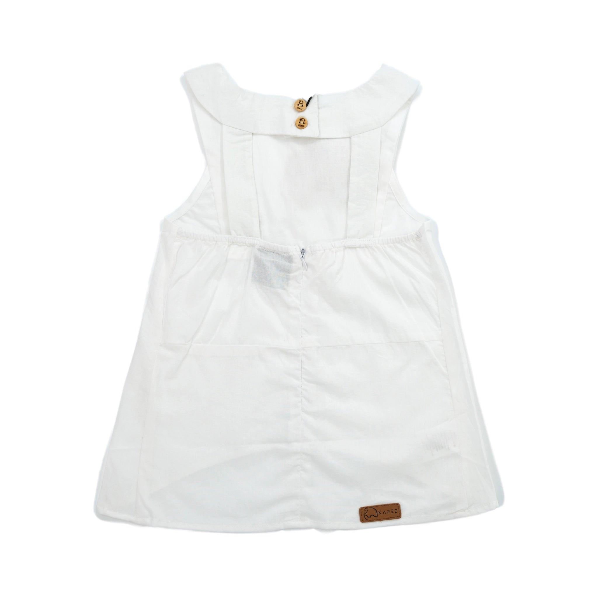 Brilliant White Cotton Bib Neck Top for kids by Karee, isolated on a white background.