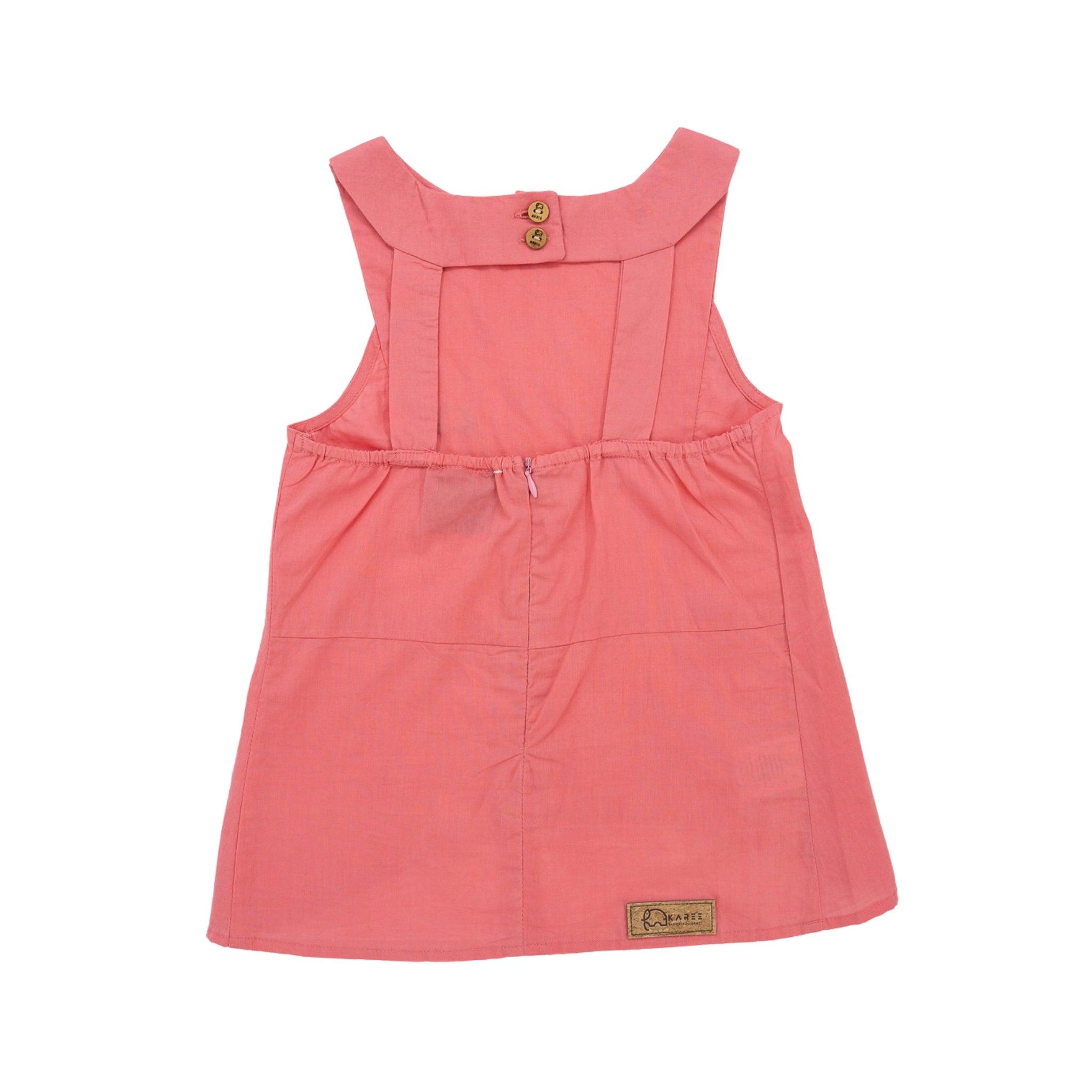 Tea Rose Cotton Bib Neck Top for kids by Karee, with breathable cotton shoulder straps and button detail, displayed against a white background.