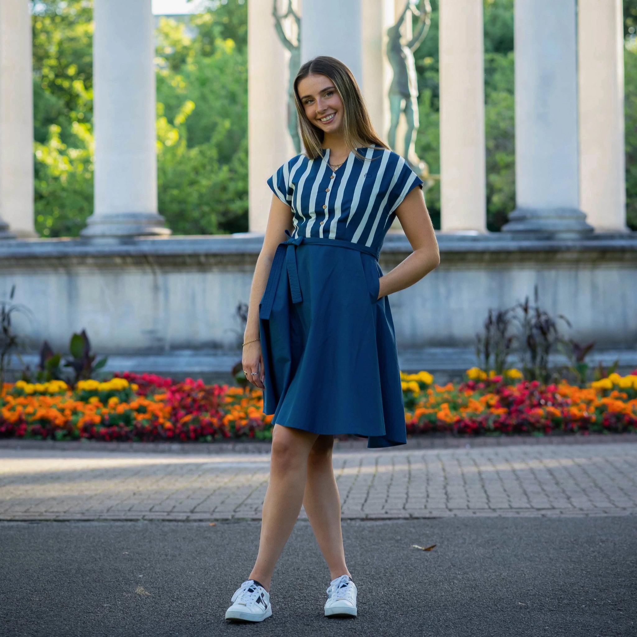 Denim & White Stripe Dress: Timeless Elegance Meets Modern Comfort