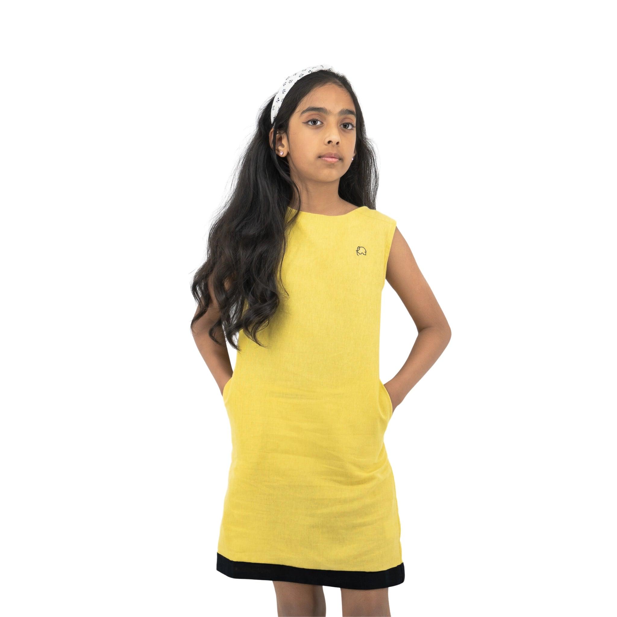 Girls Kids Striped Long Sleeves A-line Dress (Yellow) – Tweeny Mini