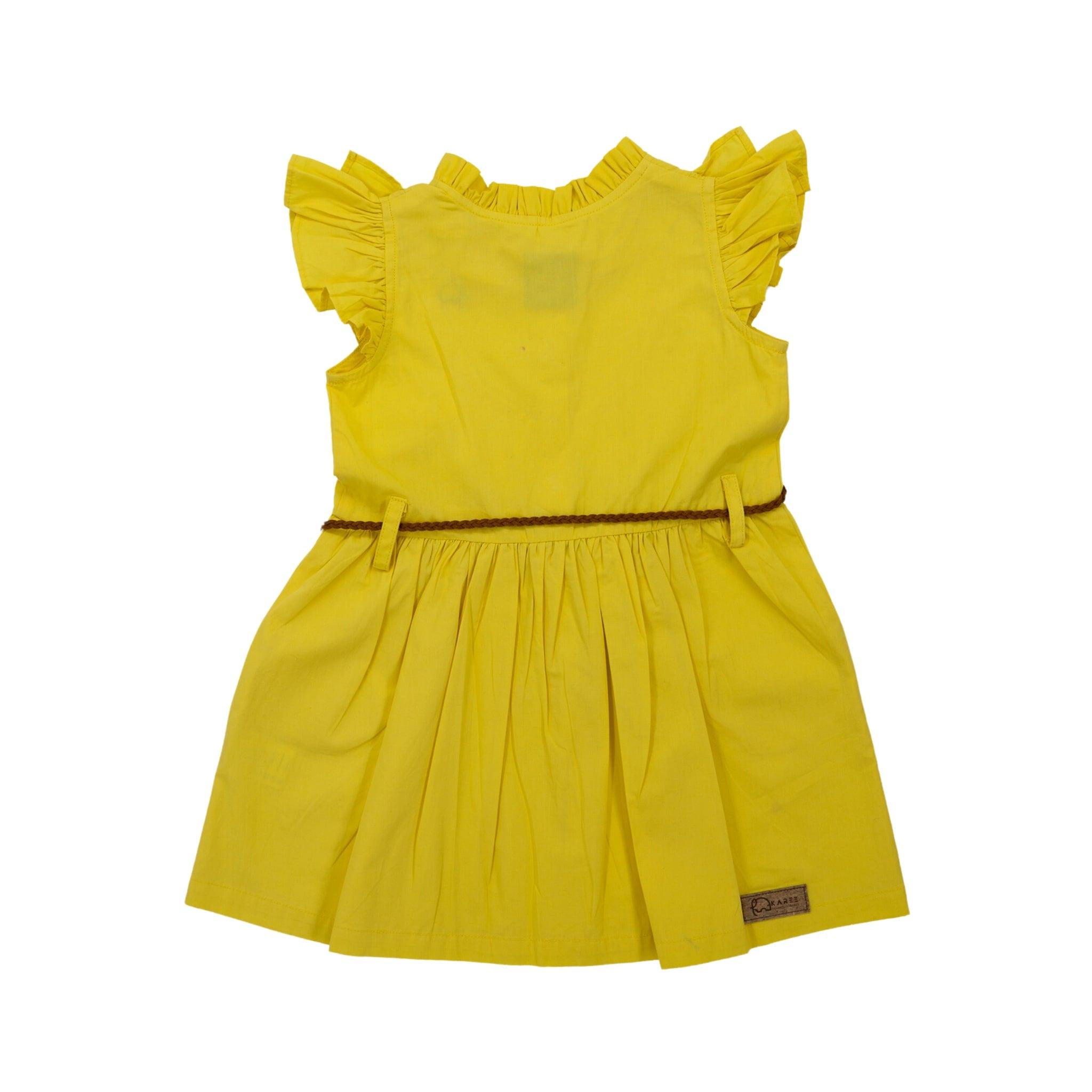 Yellow Butterfly Sleeve Cotton Dress For Girls - Karee-Designs