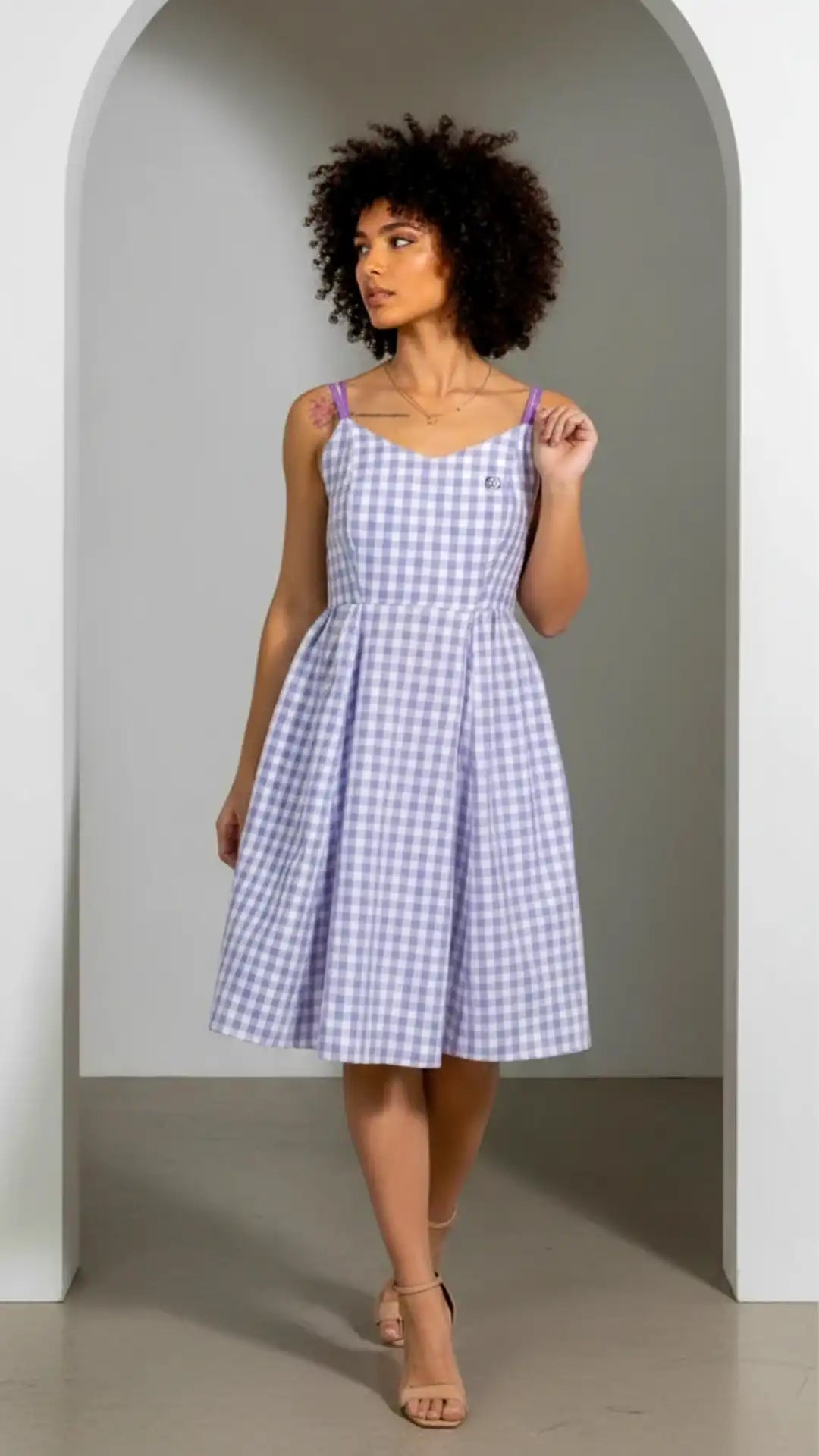 Lavender Gingham Fit & Flare Sundress with Pockets