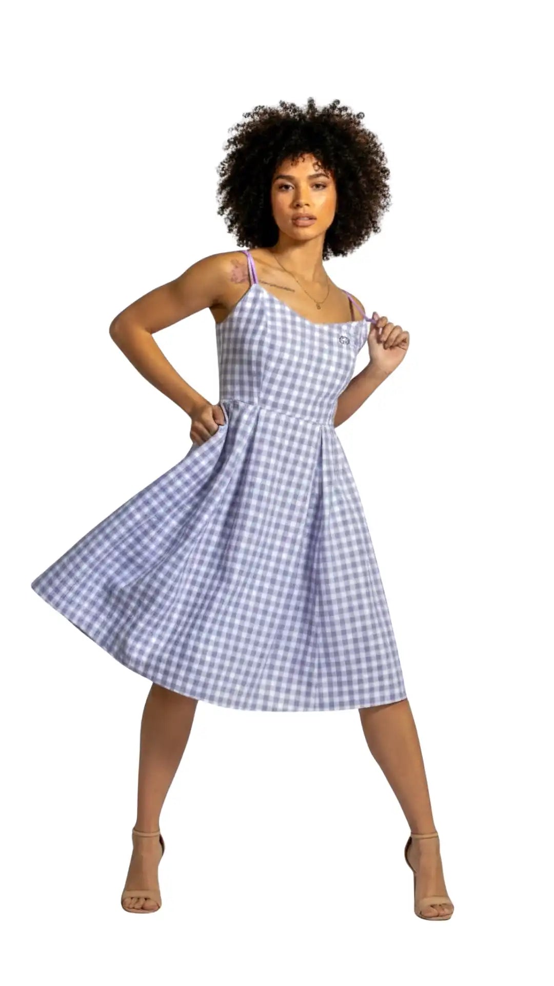 Lavender Gingham Fit & Flare Sundress with Pockets
