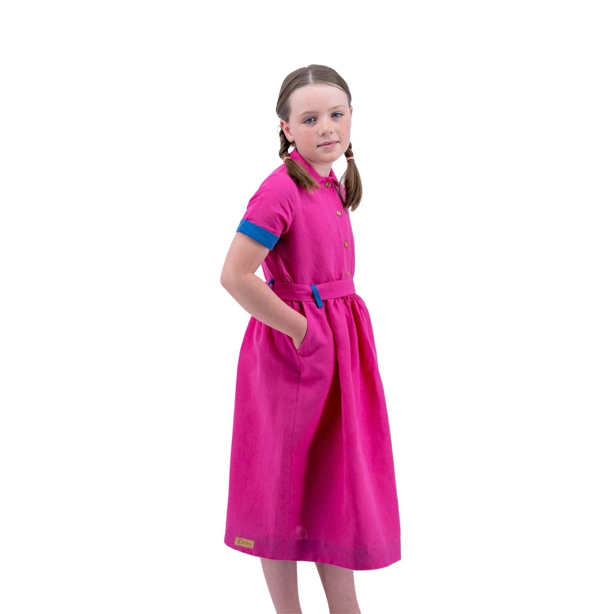 Fuchsia Linen Dress for Girls