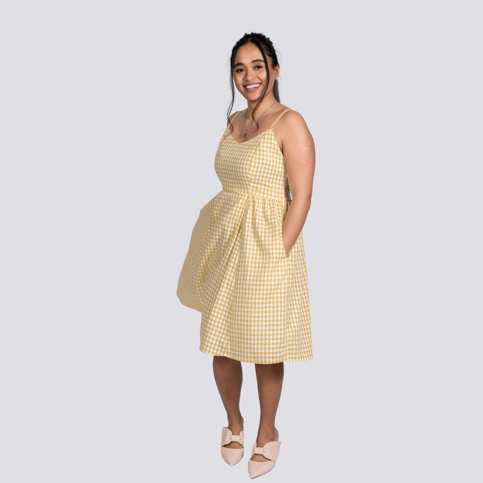 Yellow Gingham Cotton Mini Dress