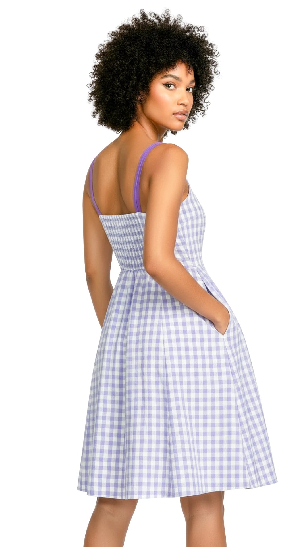 Lavender Gingham Fit & Flare Sundress with Pockets