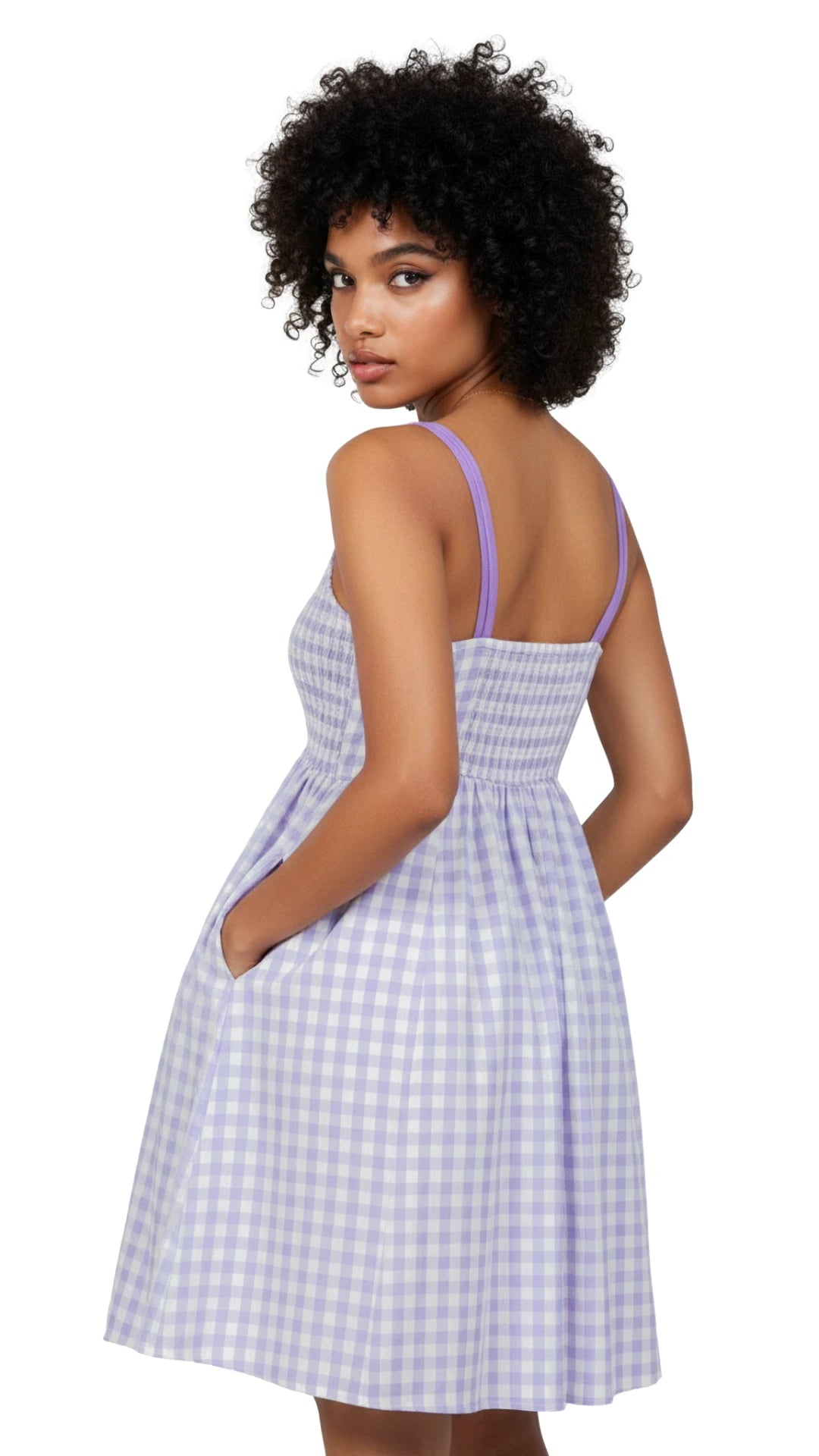 Lavender Gingham Fit & Flare Sundress with Pockets