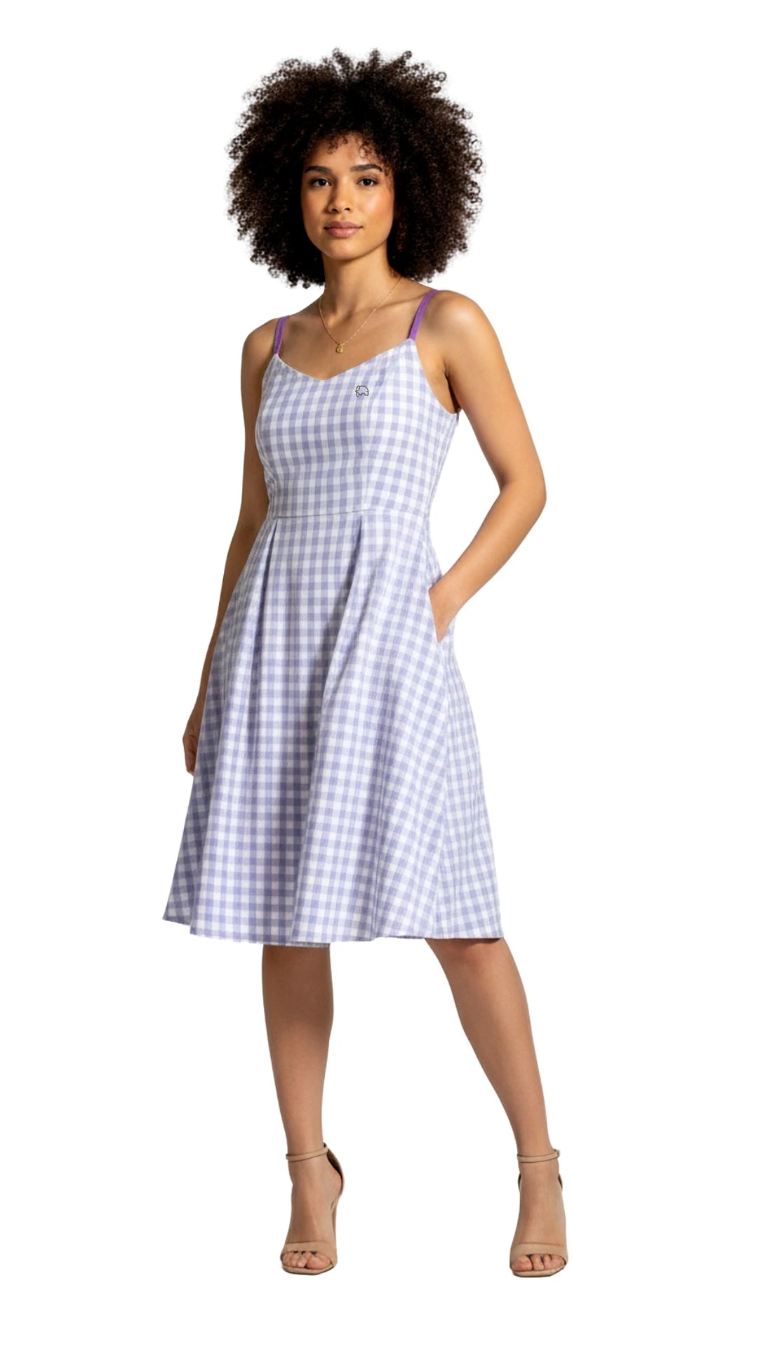 Lavender Gingham Fit & Flare Sundress with Pockets