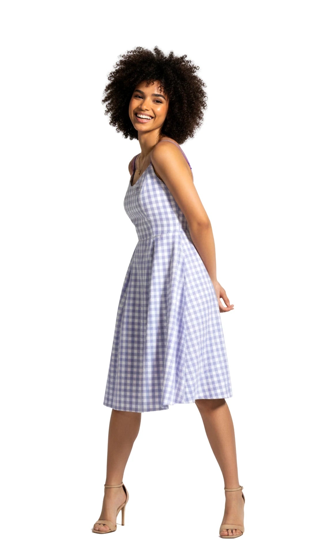 Lavender Gingham Fit & Flare Sundress with Pockets