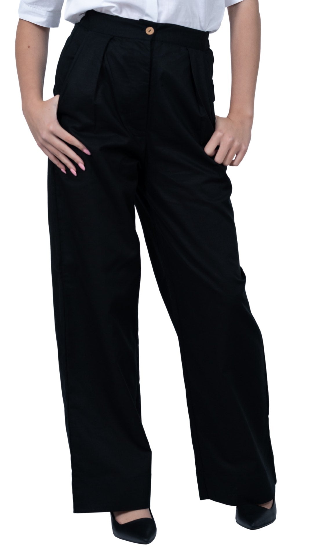 Noir Elegance Wide Leg Trousers – Linen & Cotton | UK Sustainable Fashion