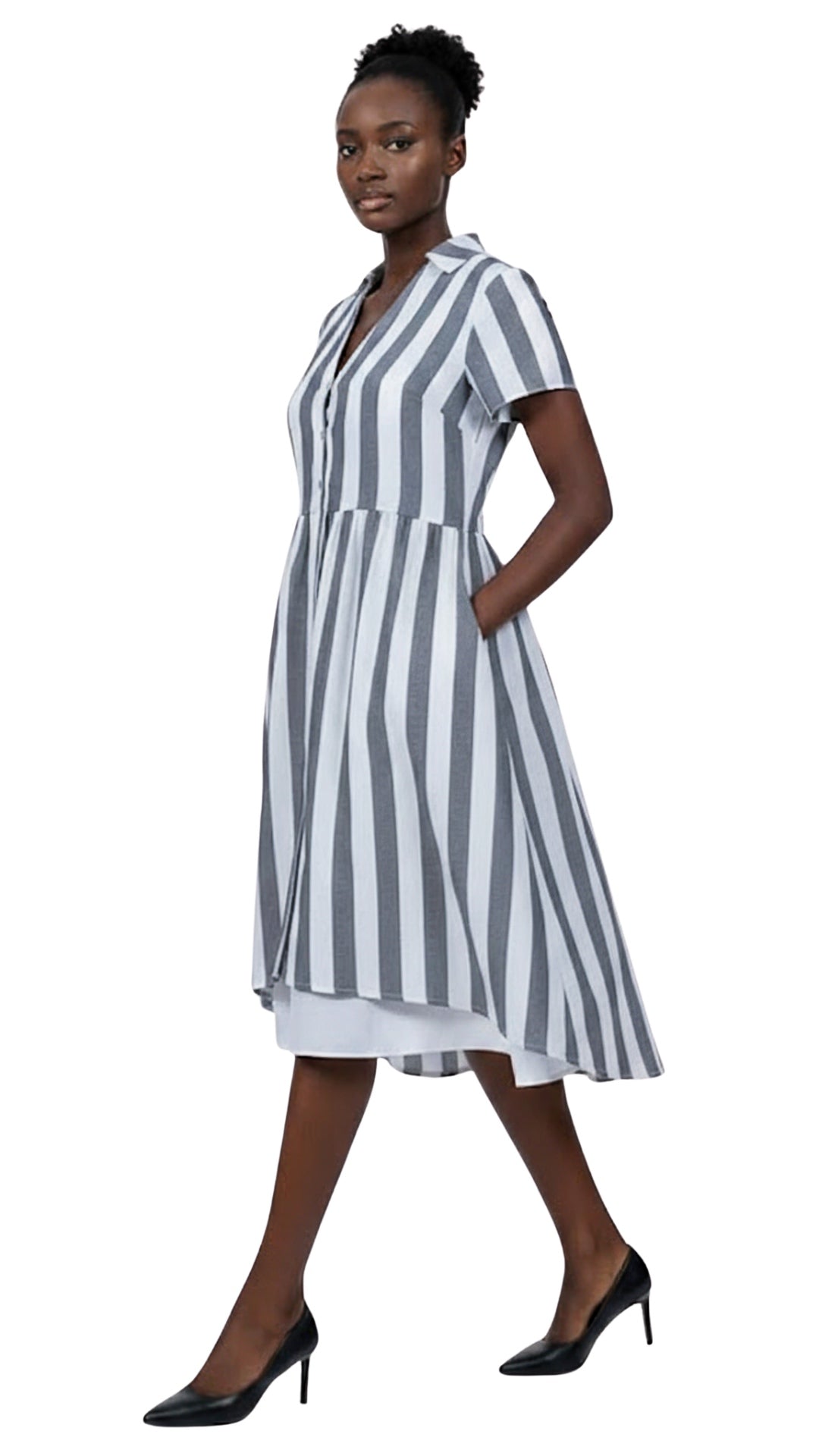 Timeless Elegance Redefined: Timeless Striped Elegance Slit Dress