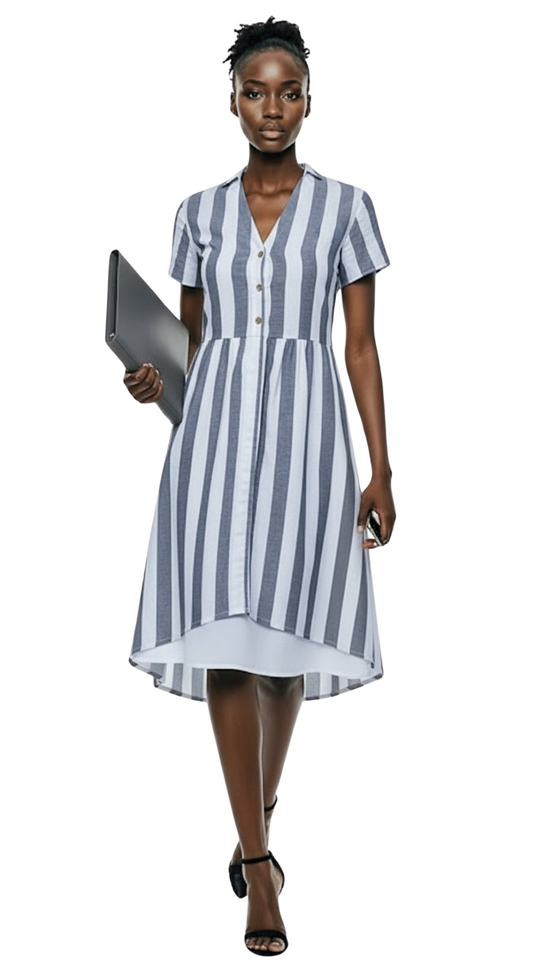 Timeless Elegance Redefined: Timeless Striped Elegance Slit Dress