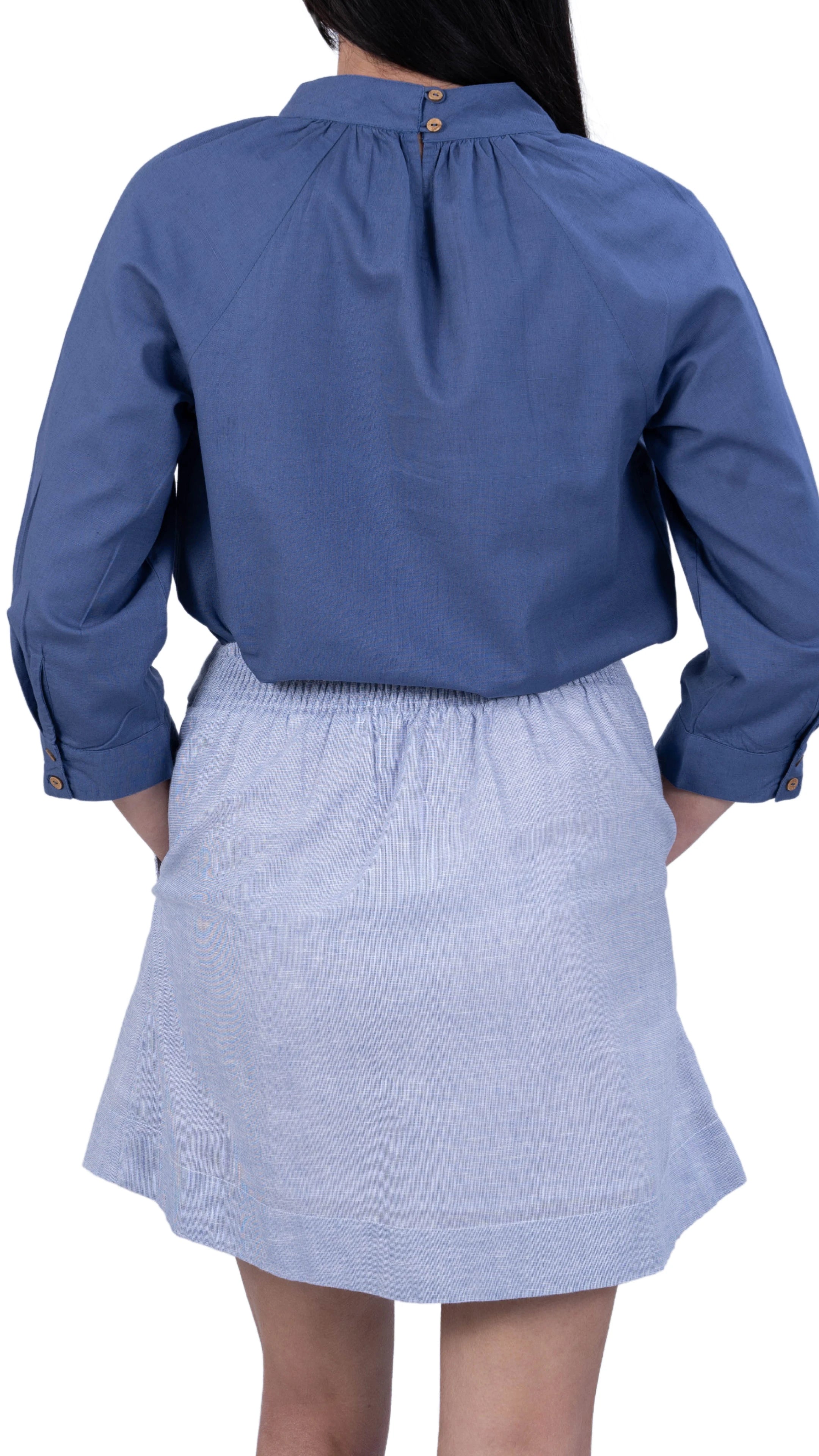 Sustainable Elegance: Light Blue Self Print Elegance Linen Cotton Skirt