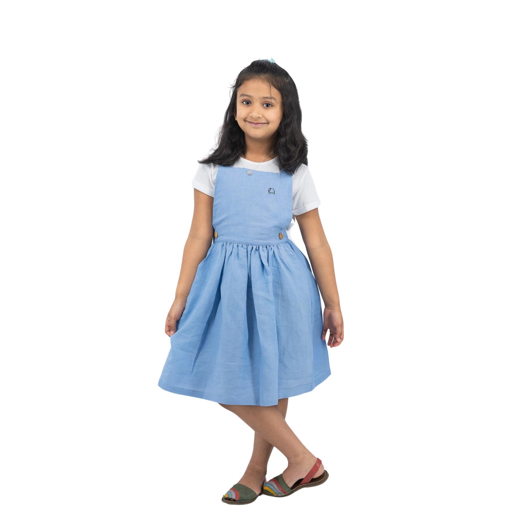 Cerulean Blue Linen Pinafore - DressKaree