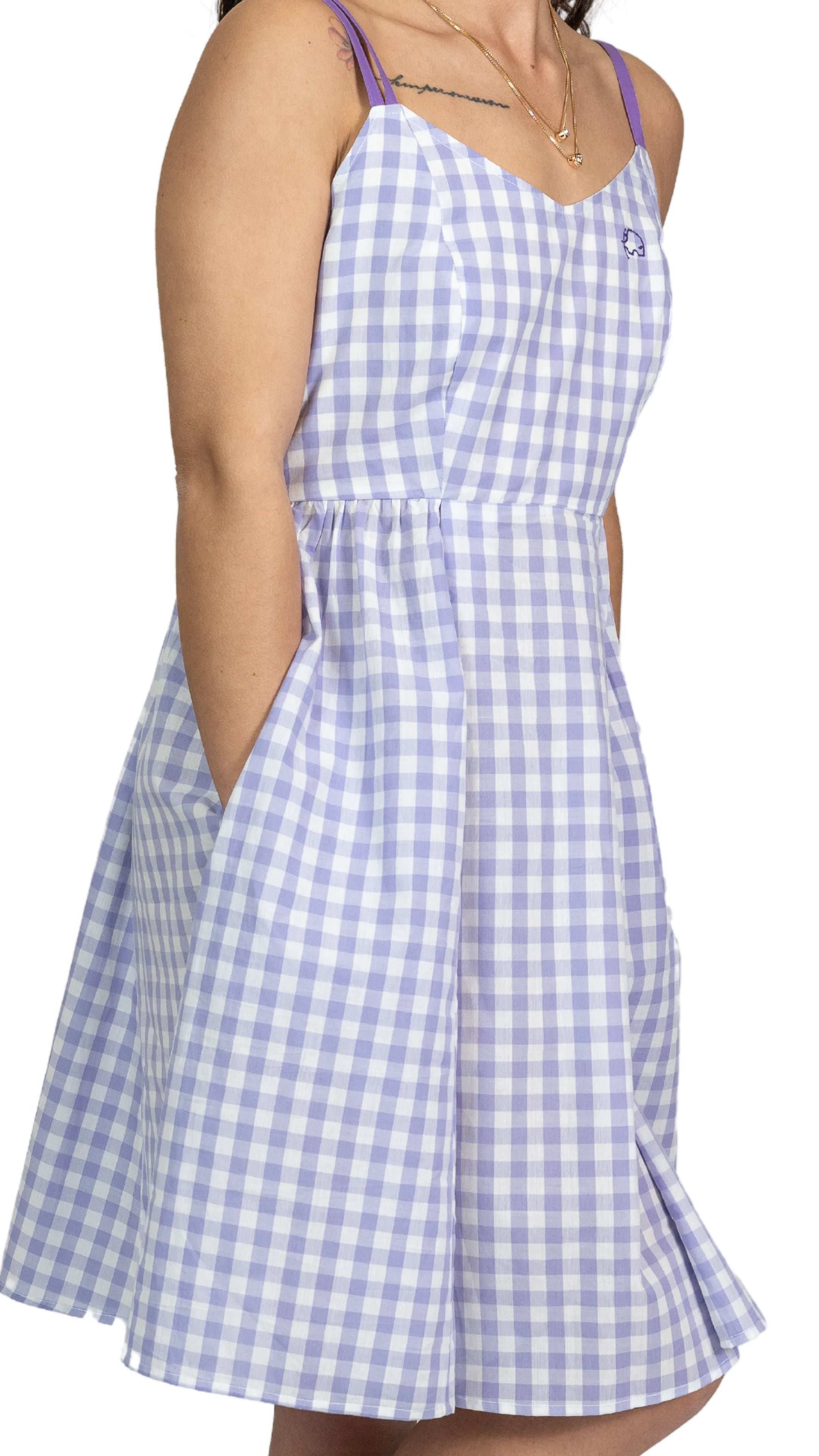 Effortless Summer Style: Sustainable Lavender Gingham Mini Dress - DressKaree