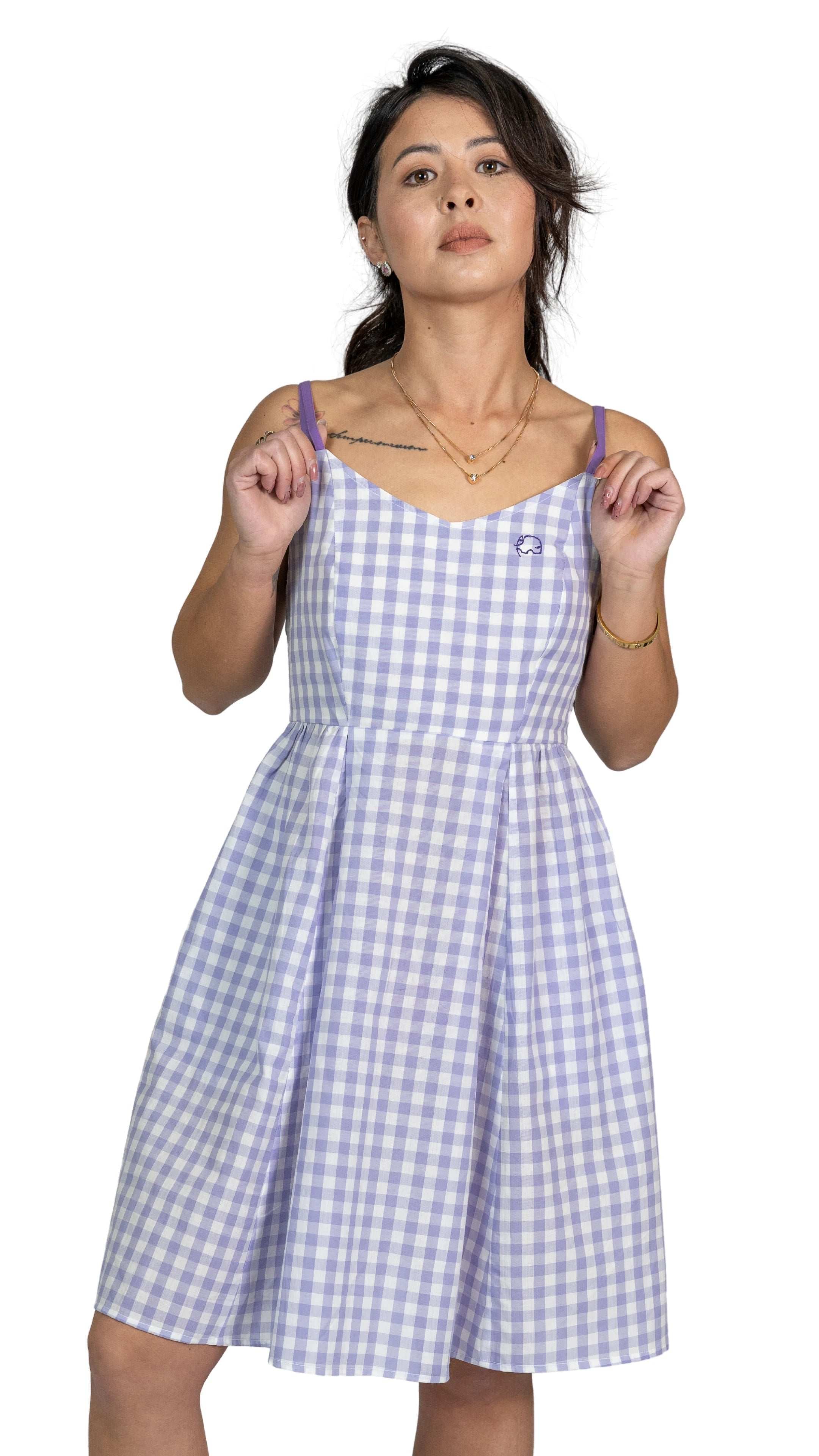 Effortless Summer Style: Sustainable Lavender Gingham Mini Dress - DressKaree