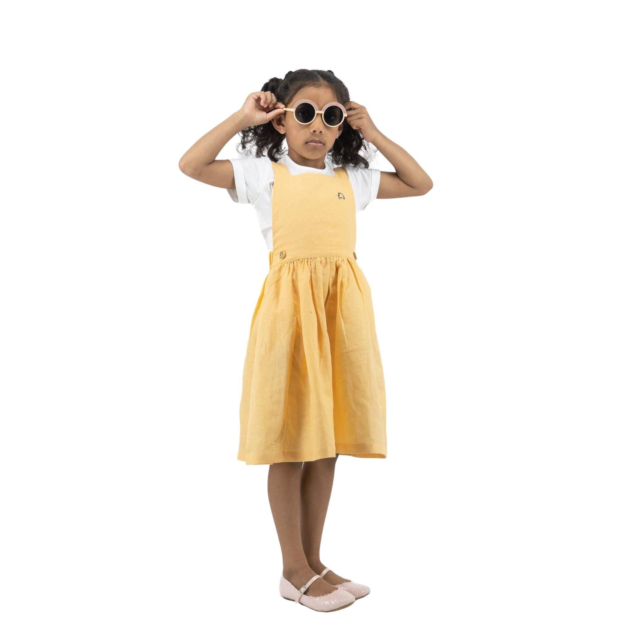 Elegant Golden Fleece Linen Pinafore - DressKaree