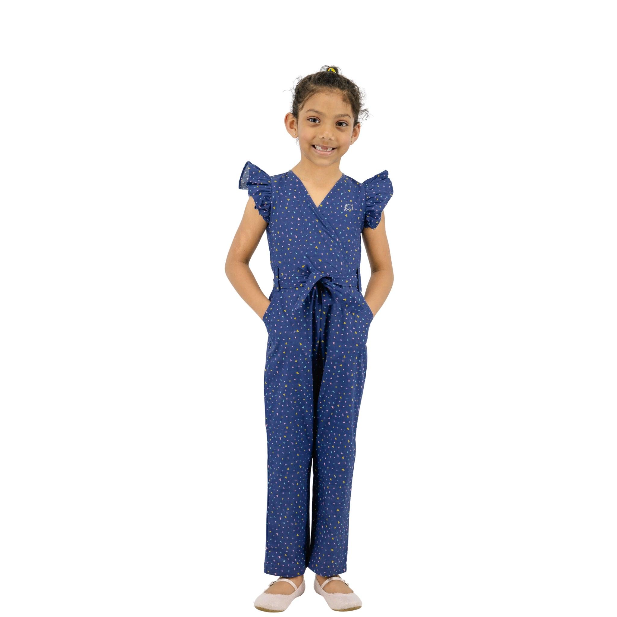Estate Blue Cotton Jumpsuit for girls - JumpsuitsKaree